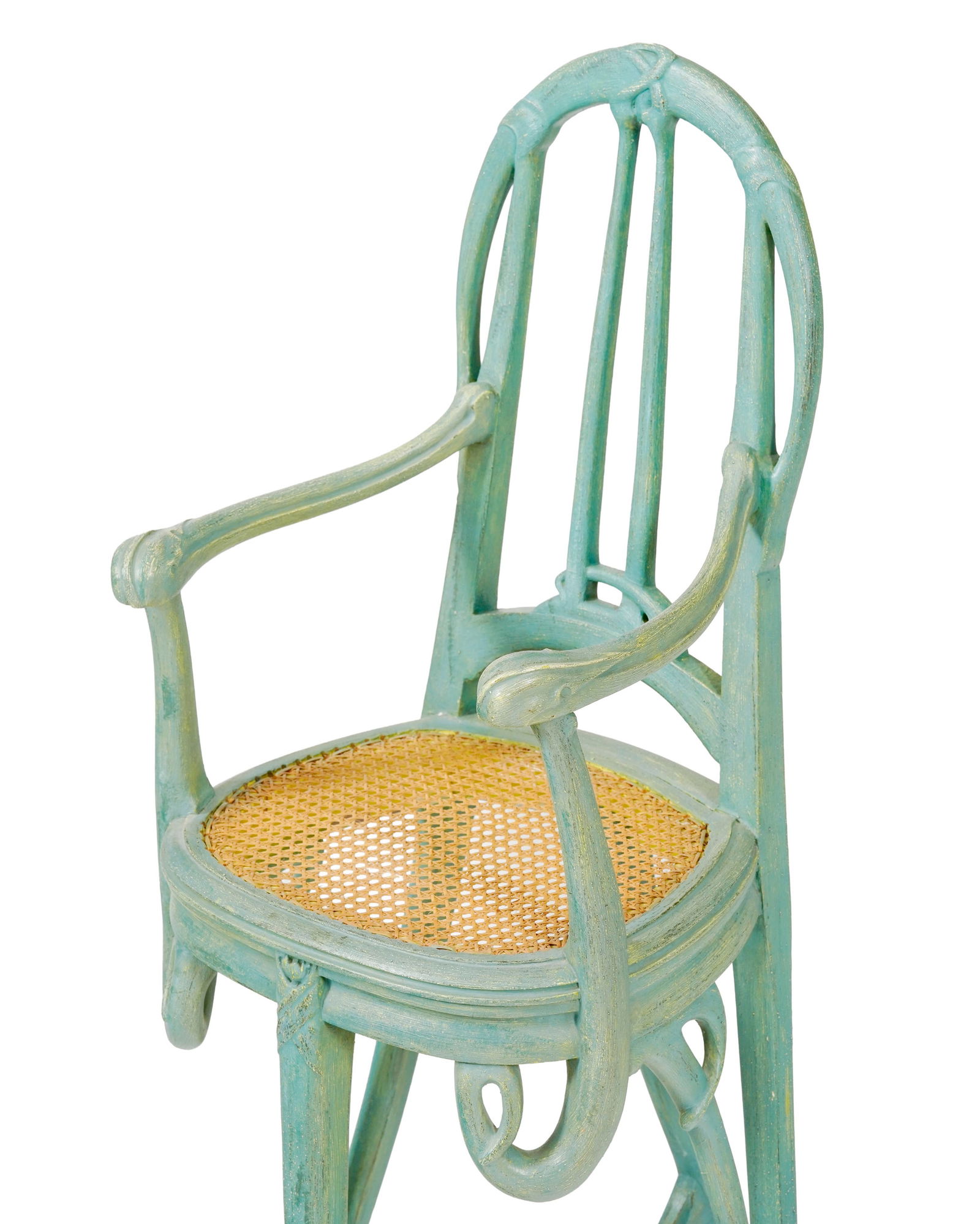 Chaise haute pour enfant d'époque Art Nouveau, en bois thermo cintré teinté vert, ass - 3