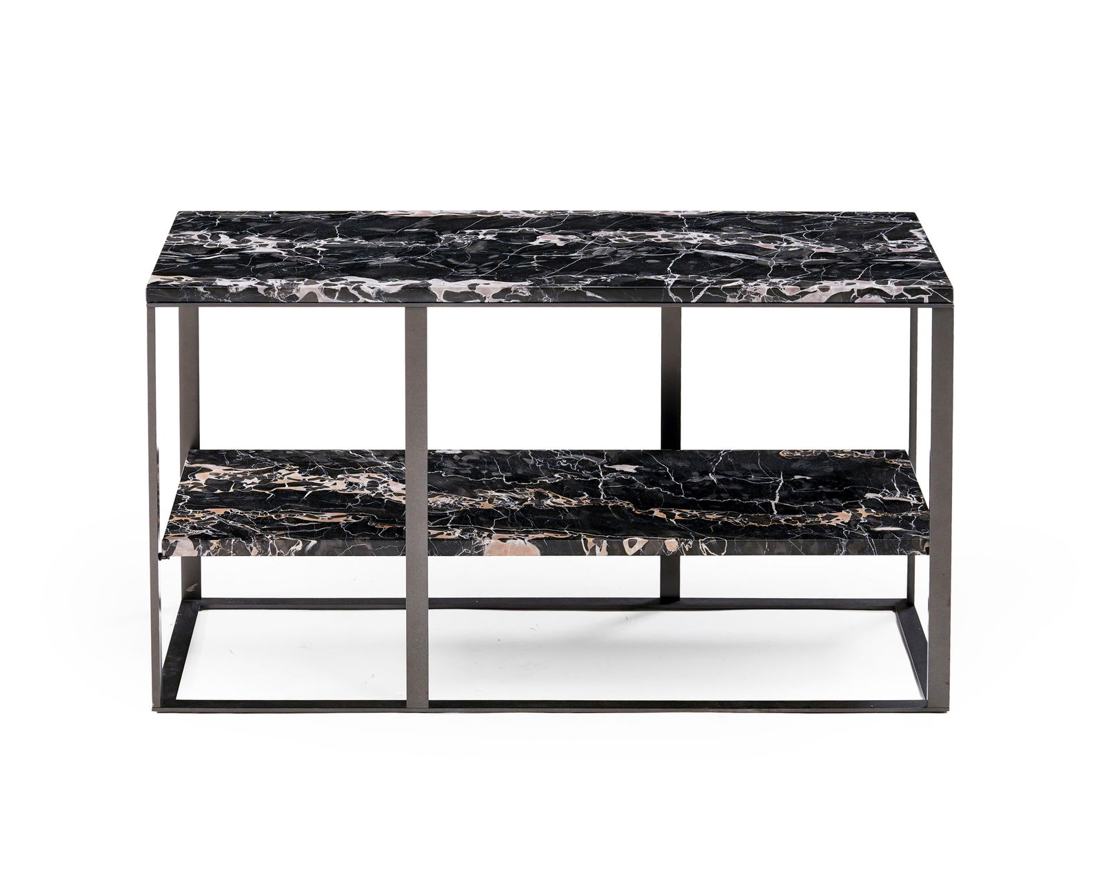 Table d'appoint Lithos par Antonio Citterio (né en 1950), édition Maxalto, structure en m&: Table d'appoint Lithos par Antonio Citterio (né en 1950), édition Maxalto, structure en métal patiné et deux plateaux finition marbre porporo, modèle créé en 2010, 5