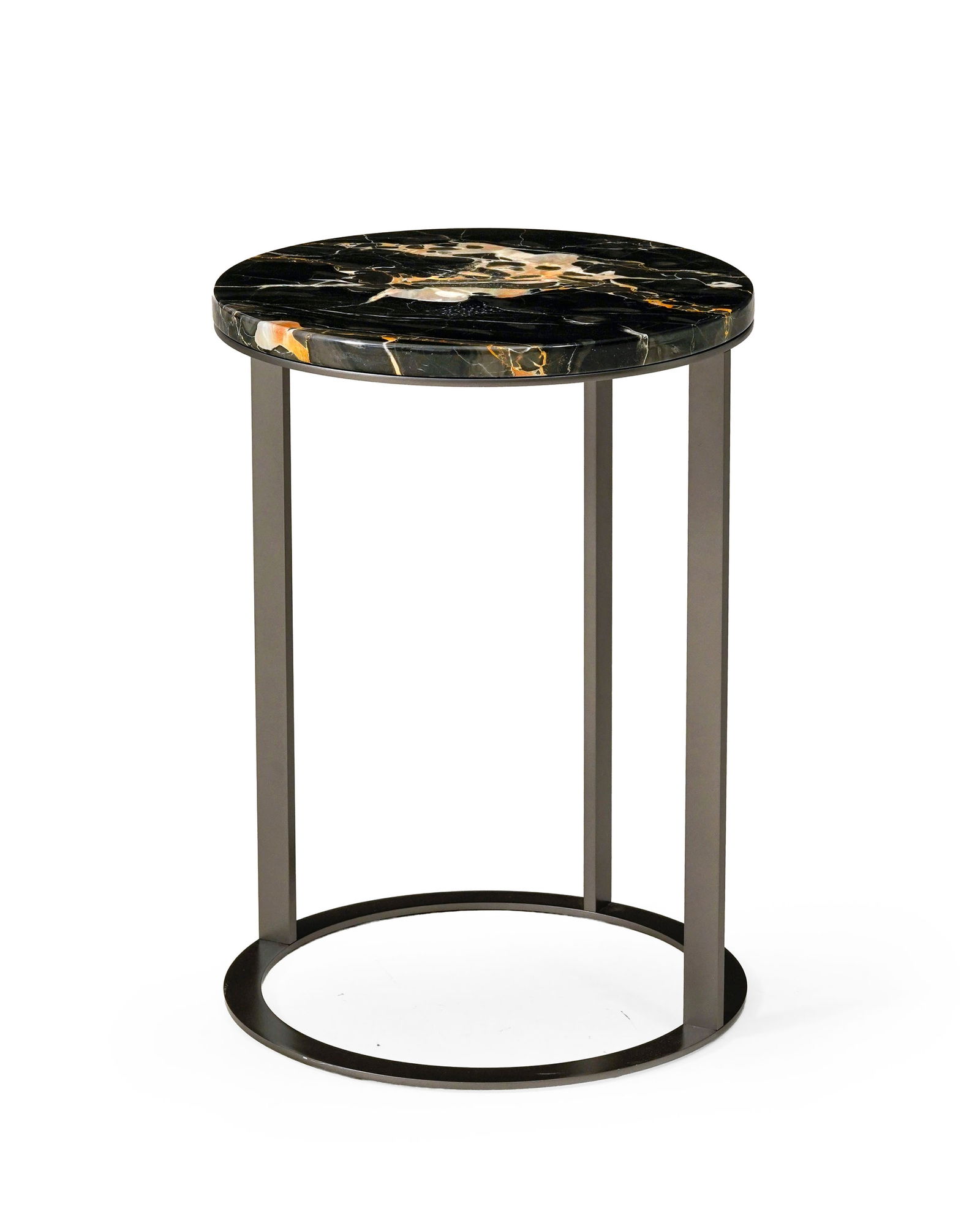 Table d'appoint Lithos par Antonio Citterio (né en 1950), édition Maxalto, structure en m&: Table d'appoint Lithos par Antonio Citterio (né en 1950), édition Maxalto, structure en métal patiné et deux plateaux finition marbre porporo, modèle créé en 2010, h