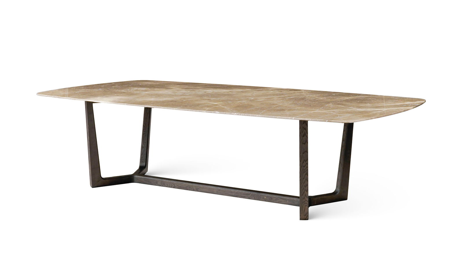 Table de salle à manger Concorde, édition Poliform, Italie, XXe s., à plateau en marb: Table de salle à manger Concorde, édition Poliform, Italie, XXe s., à plateau en marbre reposant sur une structure entretoisée en chêne, 74x298x129 cm Conditionprésence