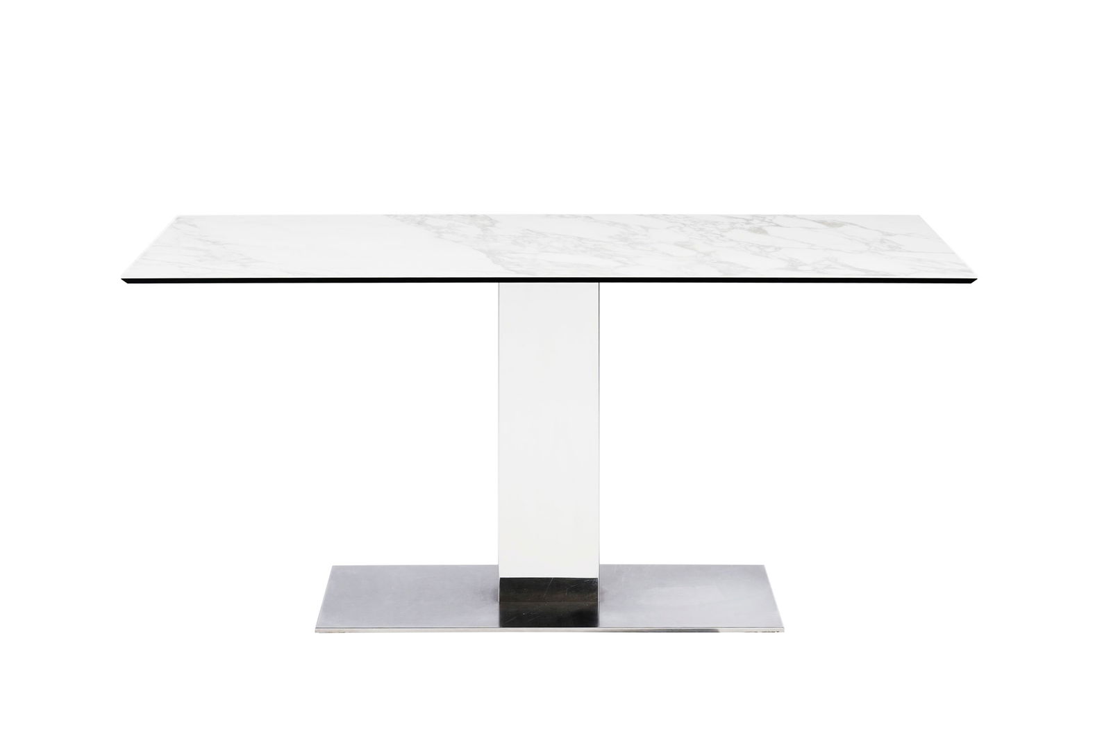 Table de salle à manger Elvis Keramik, édition Cattelan Italia, plateau en céramique : Table de salle à manger Elvis Keramik, édition Cattelan Italia, plateau en céramique à l'imitation du marbre reposant sur un pied et une base en acier, modèle créé