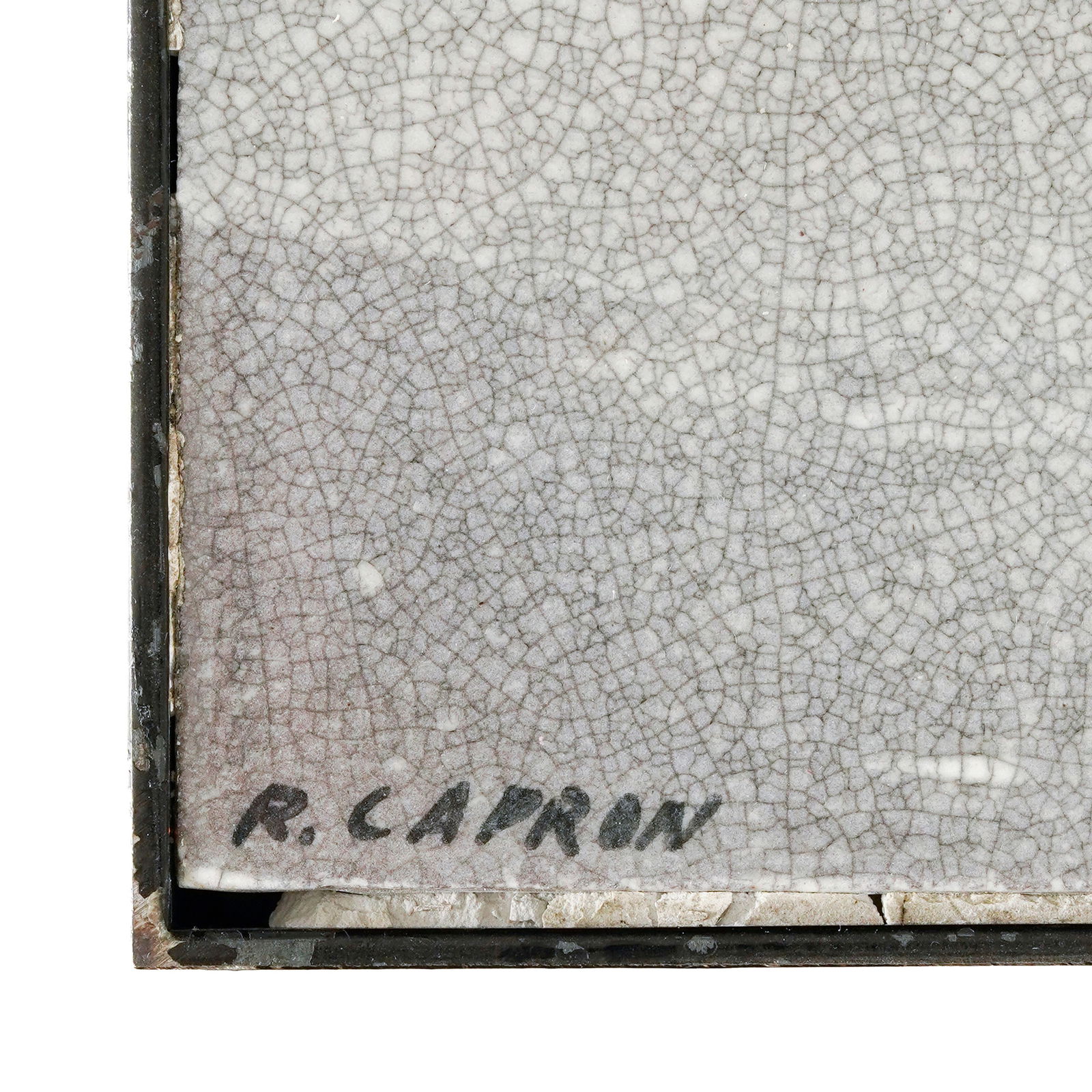 Table basse par Roger Capron (1922-2006), structure en métal noirci, plateau formé de carr - 3