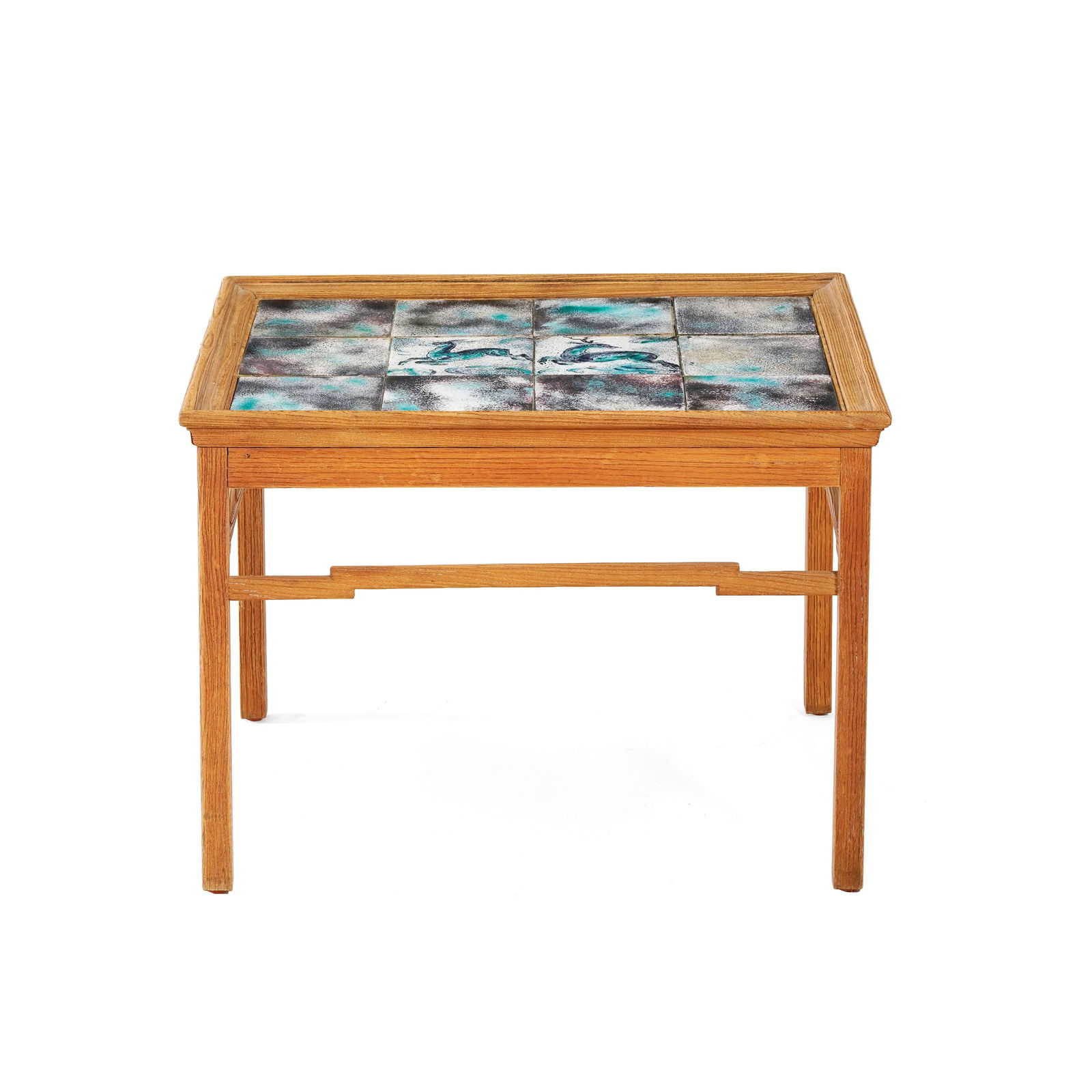 Table basse attribuée à Frits Henningsen (1889-1965), structure en chêne, plateau car (1 of 2)