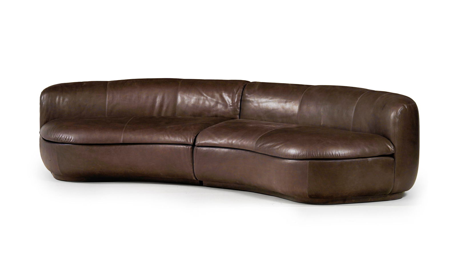 Canapé Piaf, édition Baxter, garniture en cuir marron, composé de deux élém (1 of 3)