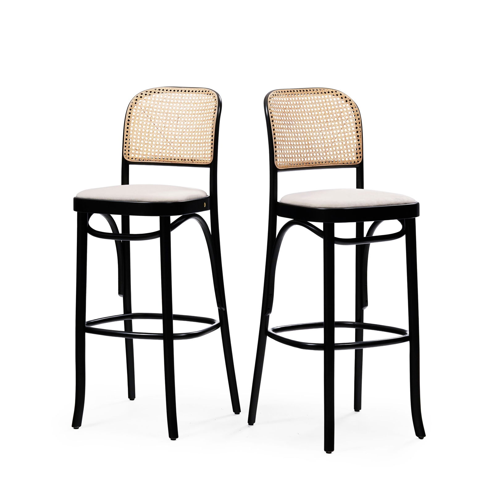Paire de chaises de bar n°811, édition Thonet, 2019, en bois teinté noir, assise garn (1 of 3)