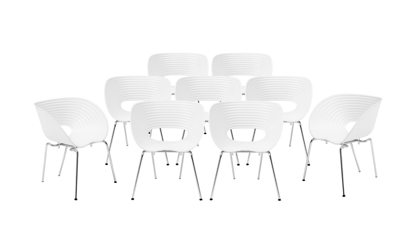 Suite de 9 chaises Tom Vac par Ron Arad (né en 1951), édition Vitra, structure en acier tu (1 of 1)