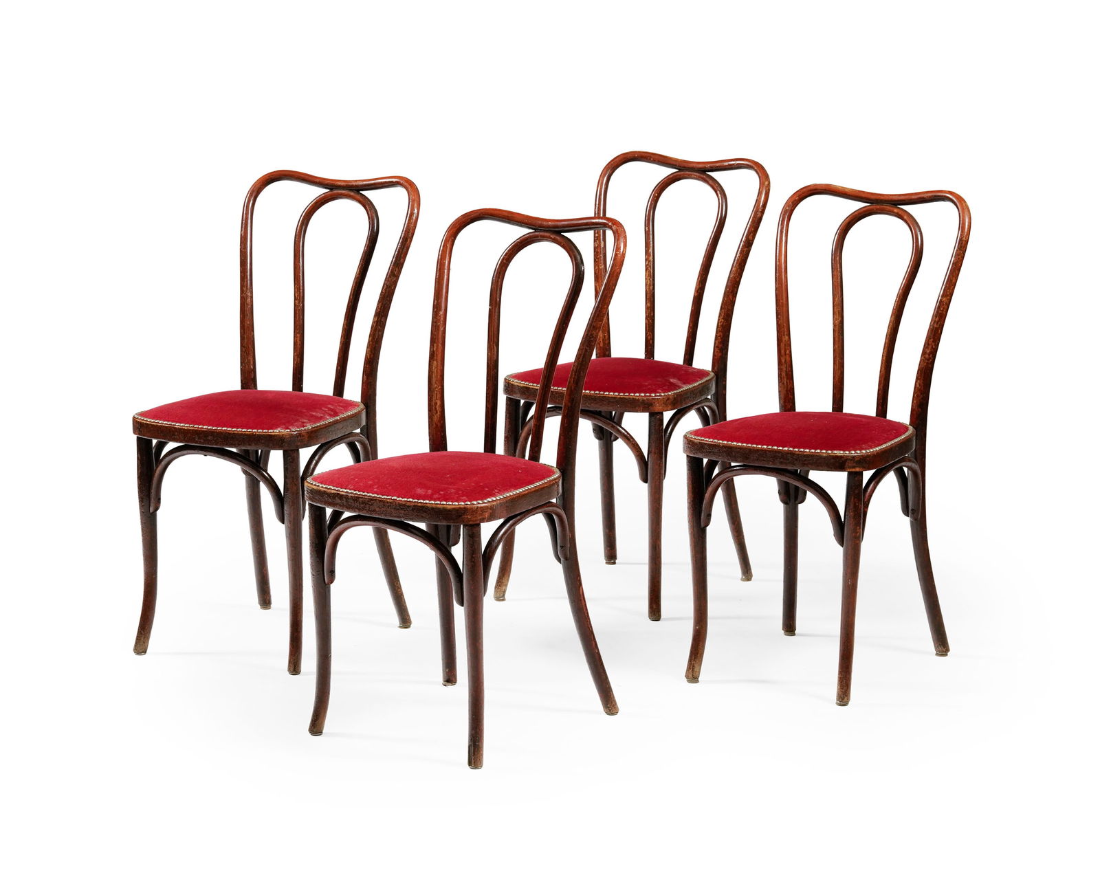 Suite de 4 chaises de bistrot, probablement Vienne, XXe s., en hêtre thermocintré, assise  (1 of 2)