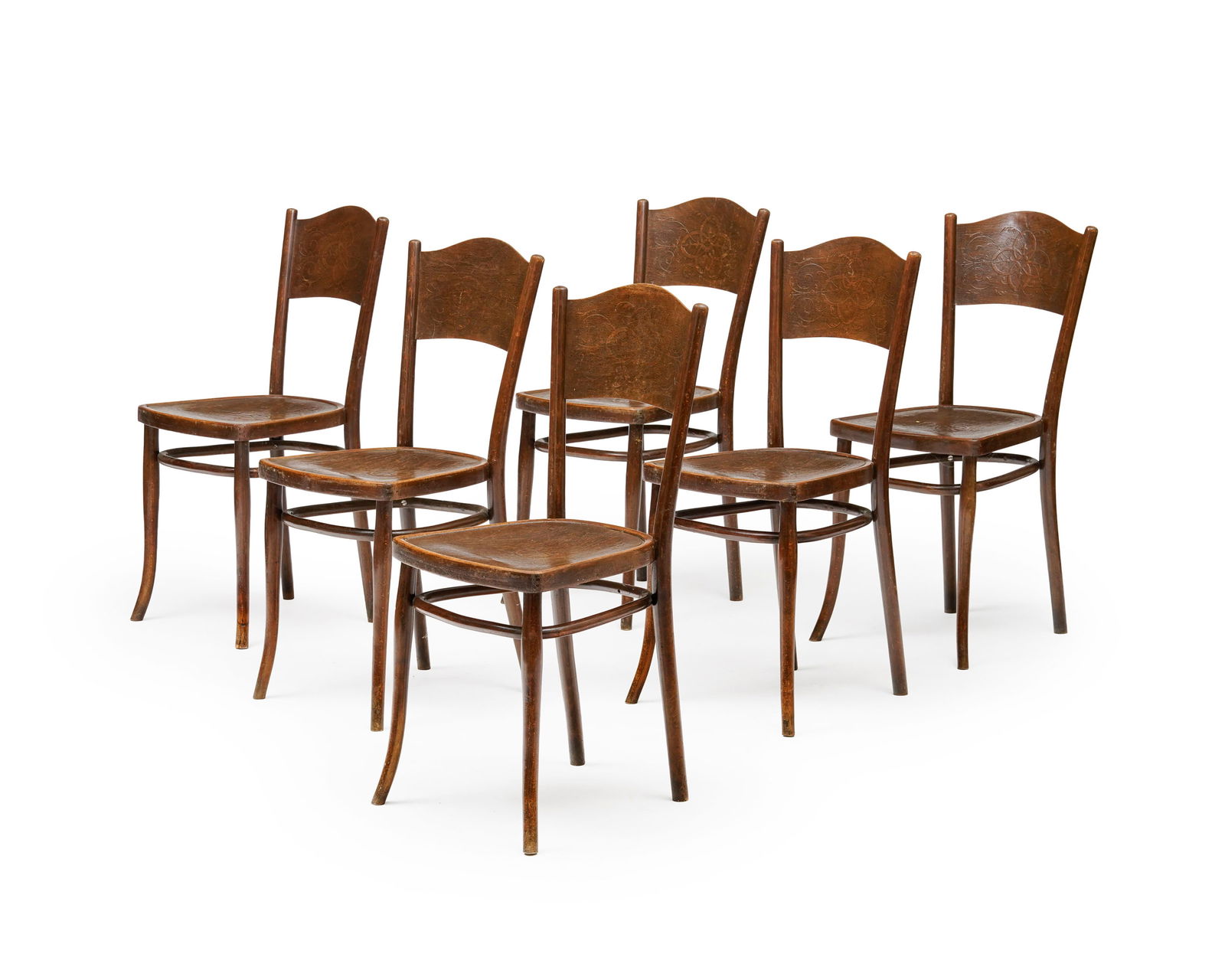 Suite de 6 chaises de bistrot par Thonet, Vienne, début du XXe s., en hêtre thermocintr (1 of 3)