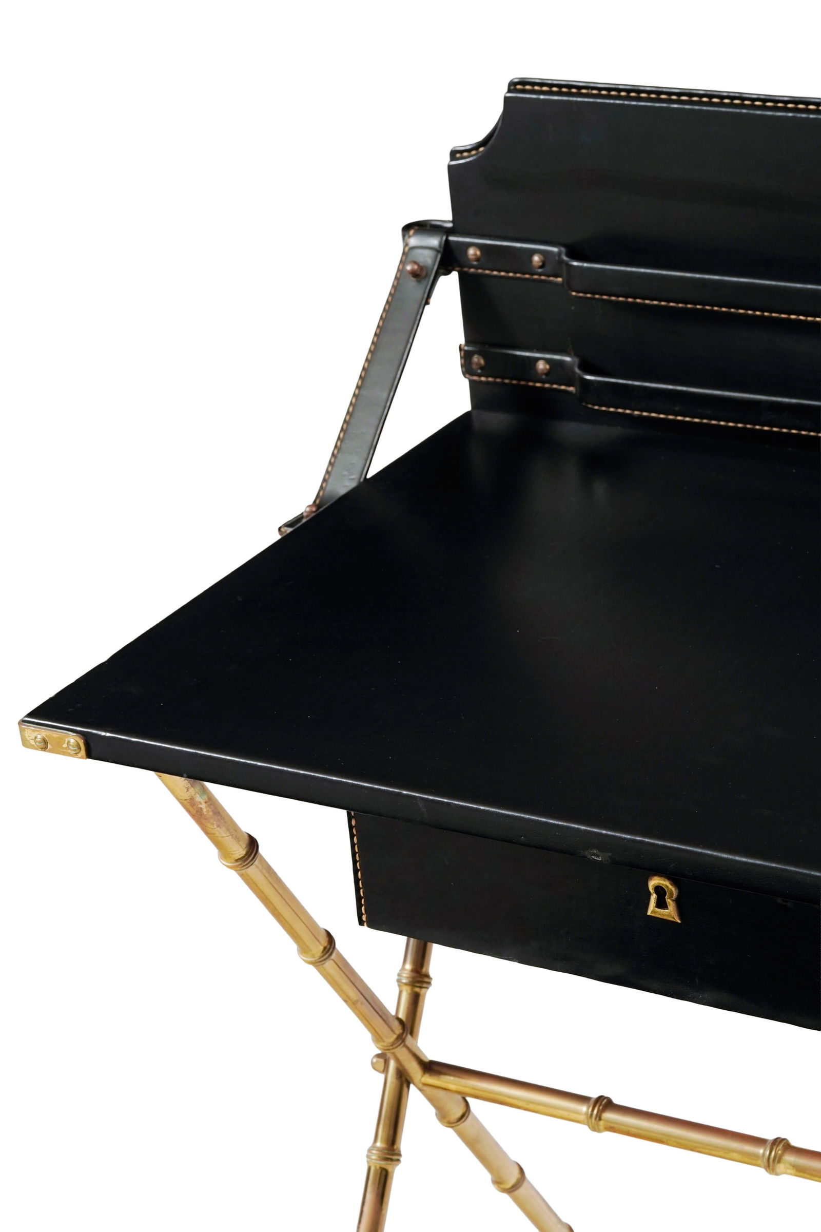 Bureau et son tabouret attribués à Jacques Adnet (1900-1984), en laiton à l'imitation - 2