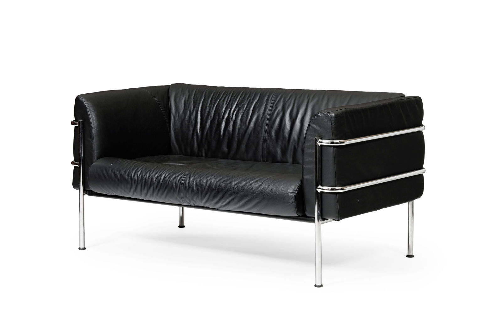 Canapé deux places de style Bauhaus, XXe s., à structure en acier tubulaire chromé, a (1 of 2)