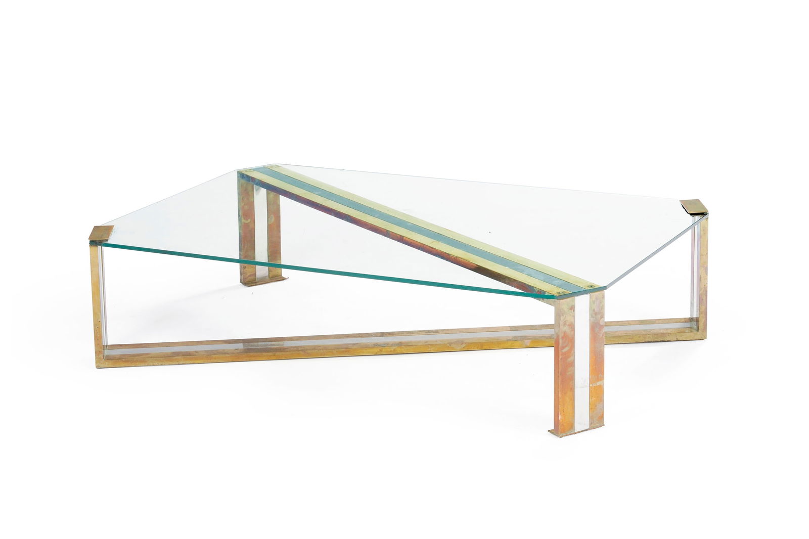 Table basse dans le goût de Willy Rizzo, circa 1970, plateau en verre reposant sur une structur (1 of 2)