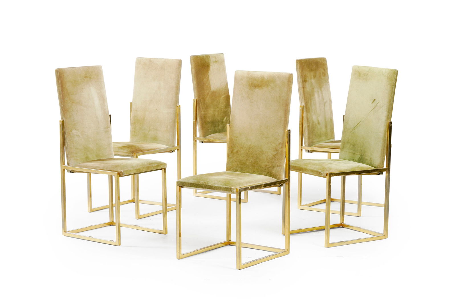 Suite de 6 chaises, circa fin 70 début 80, à structure en laiton, assise et dossier garnis (1 of 1)