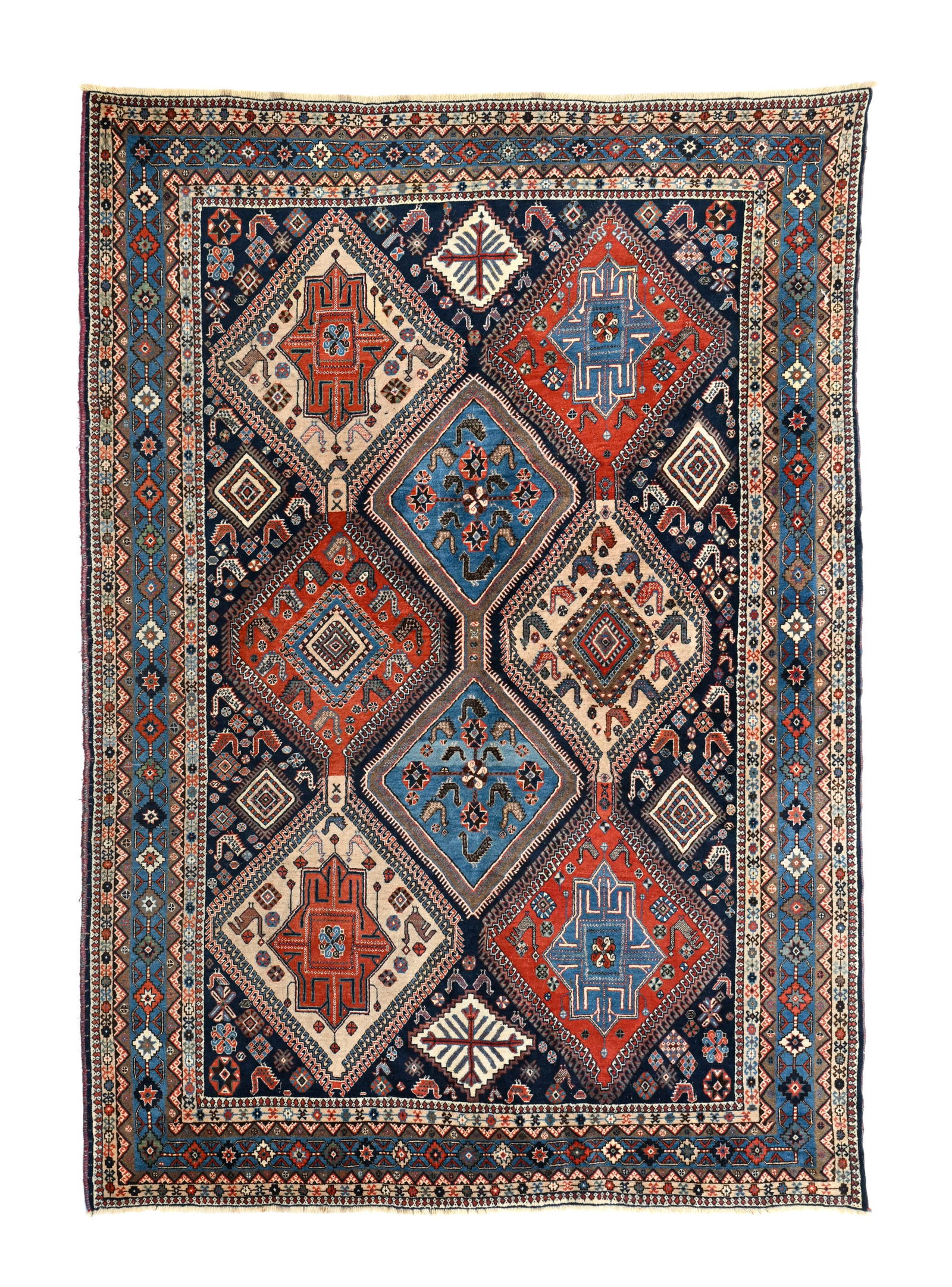 Tapis Yalameh, Iran, 3ème quart du XXe s., à trois rangées de losanges polychromes su (1 of 1)