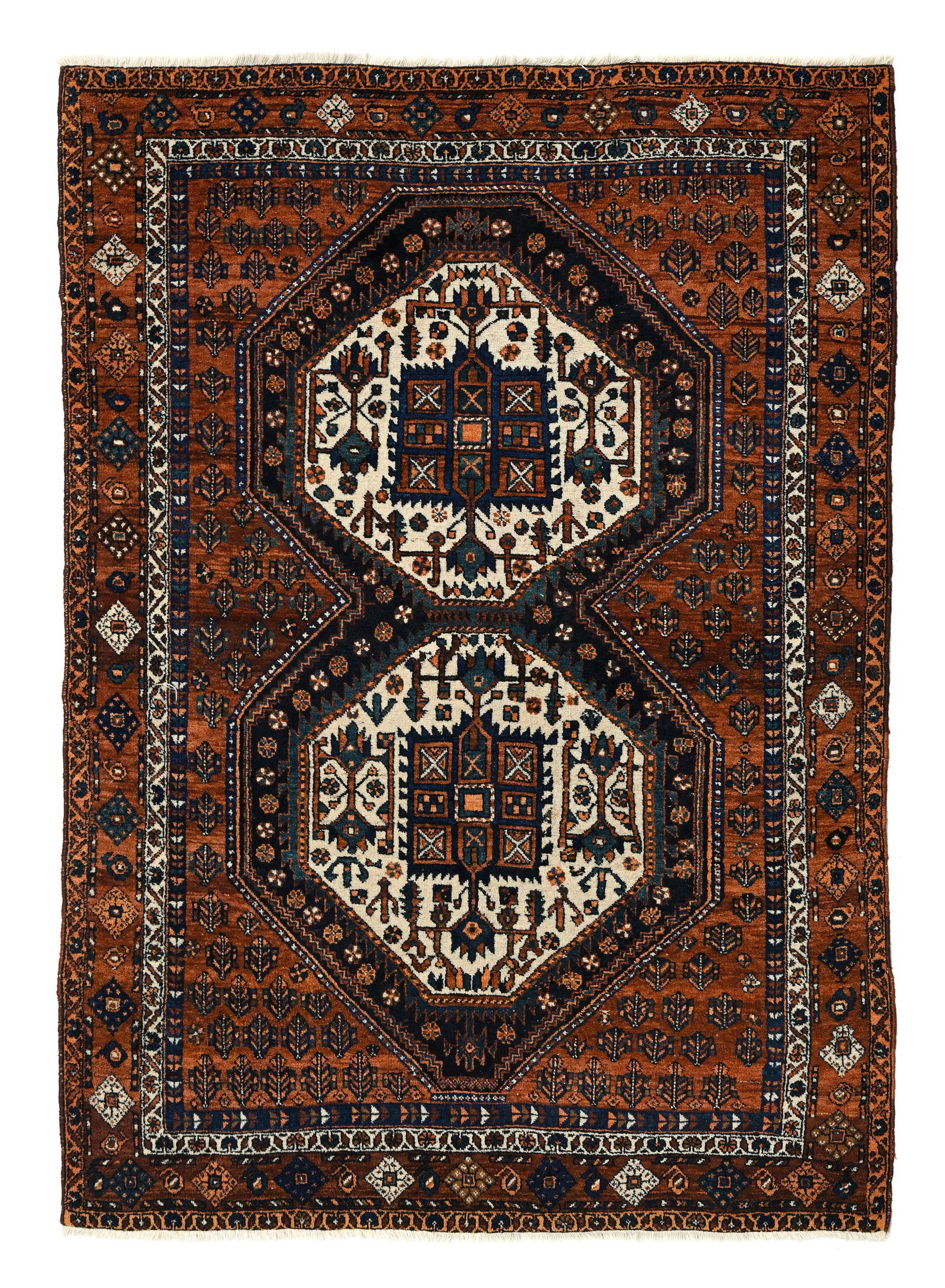 Tapis Afshar, Iran, milieu du XXe s., orné d'un double octogone central beige sur fond rouge &# (1 of 1)