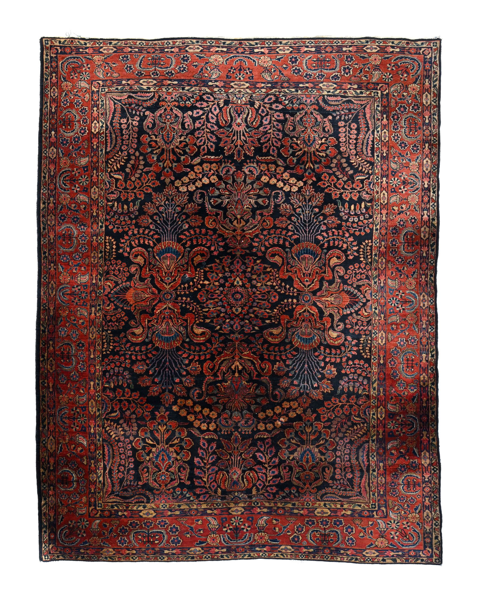 Tapis Sarough, Iran, milieu du XXe s., à semis de bouquets de fleurs sur fond bleu marine, bord (1 of 1)