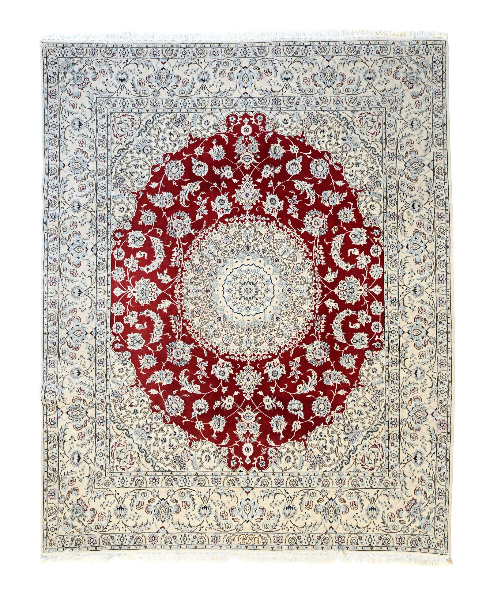 Tapis Naïn en laine avec soie, Iran, 2ème moitié du XXe s., à médaillon cen (1 of 1)