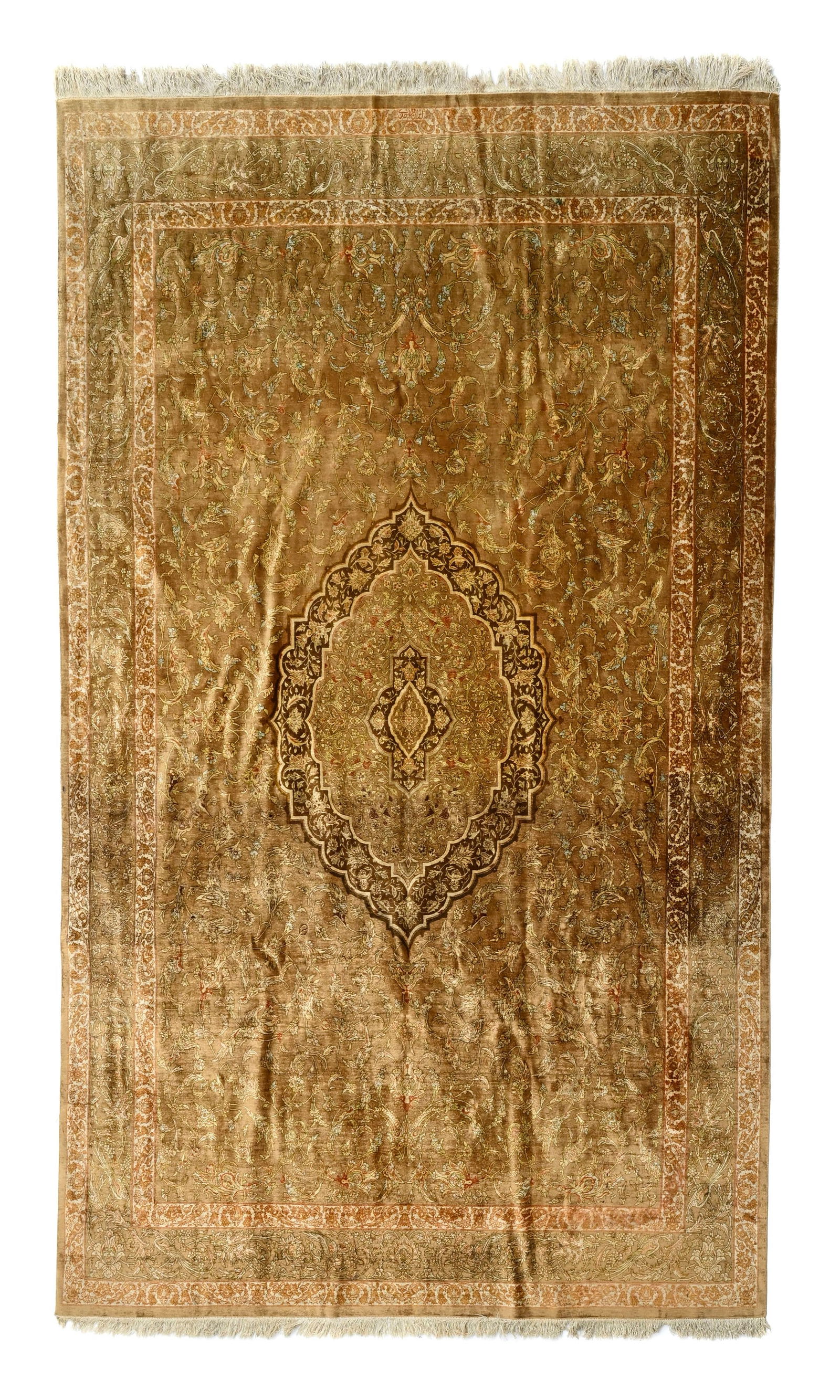 Tapis Ghom en soie, Iran, 2ème moitié du XXe s., à médaillon central sur fond br (1 of 1)