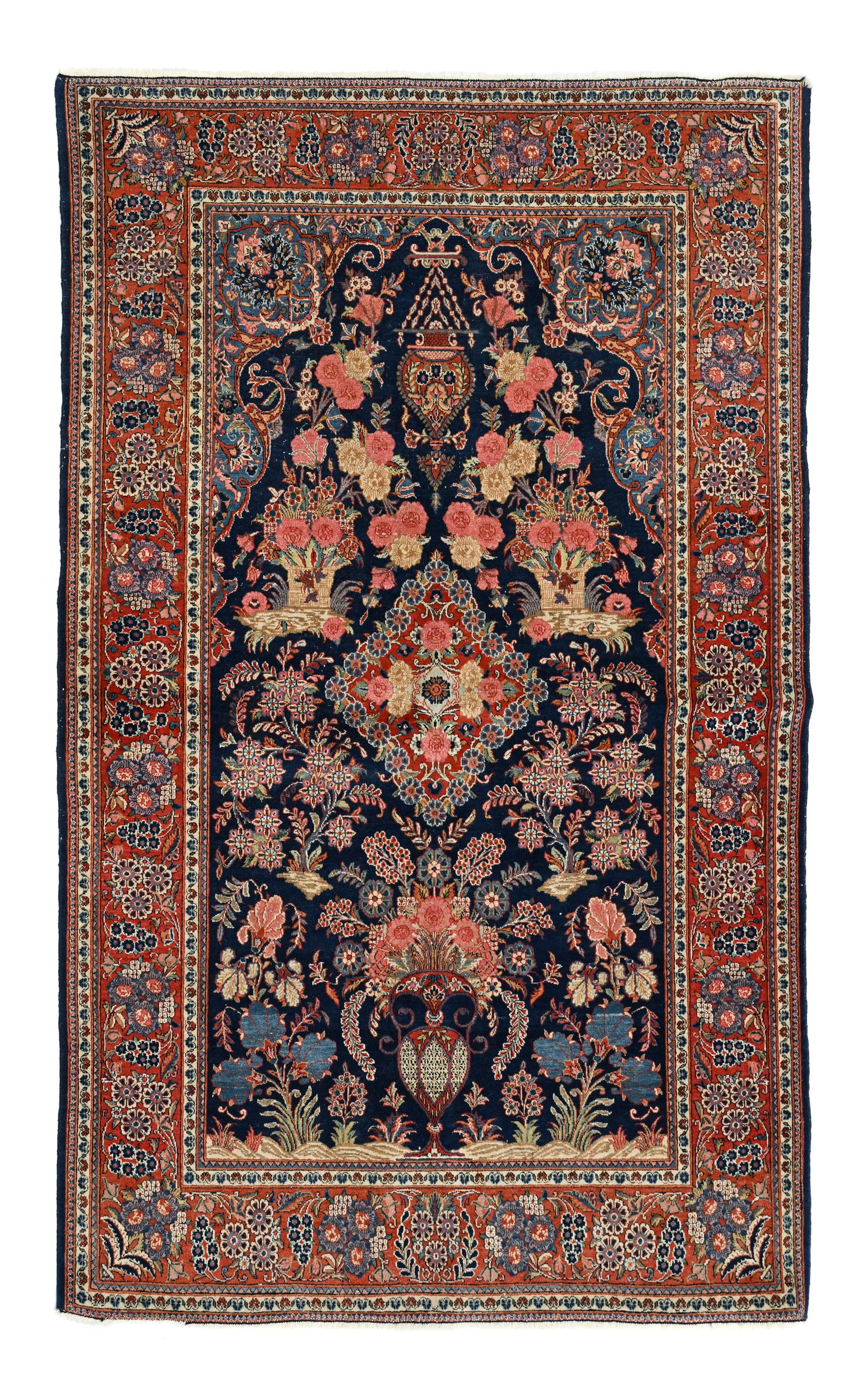 Tapis de prière Kashan, Iran, milieu du XXe s., à médaillon central et vases fleuris  (1 of 1)