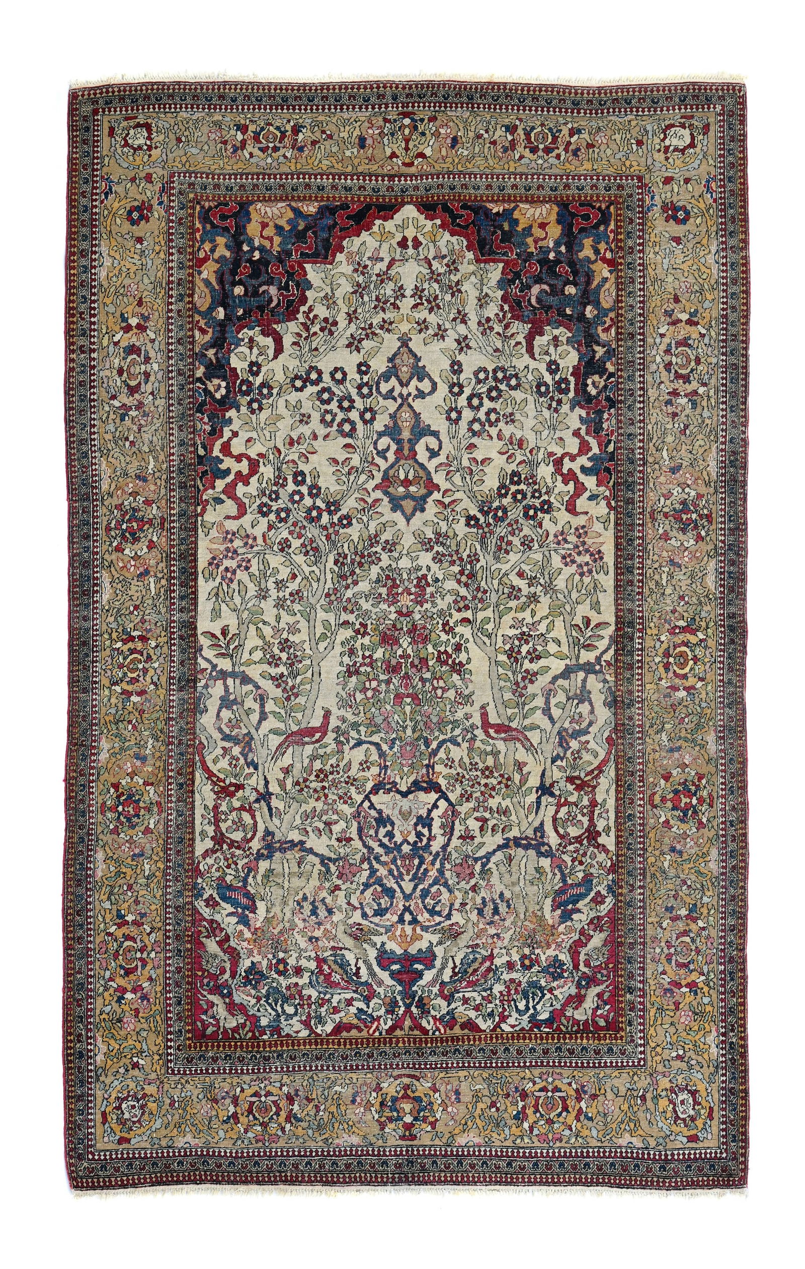 Tapis de prière Ispahan, Iran, 1er tiers du XXe s., à décor d'arbres de vie et d'anim (1 of 1)