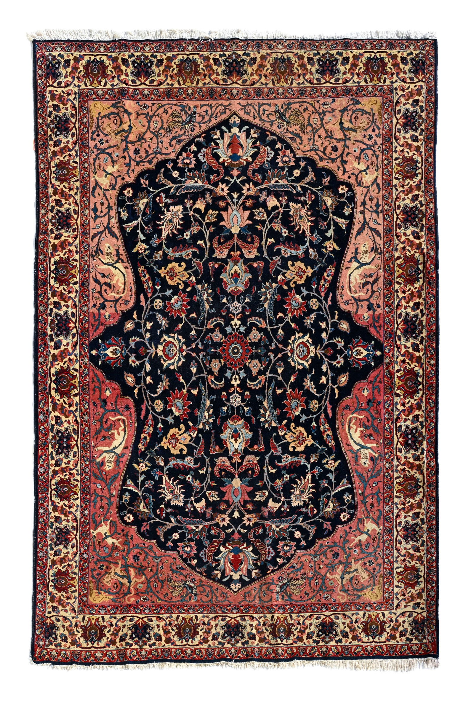 Tapis Tabriz, Iran, 1ère moitié du XXe s., à champ central bleu marine et rose parsem (1 of 1)
