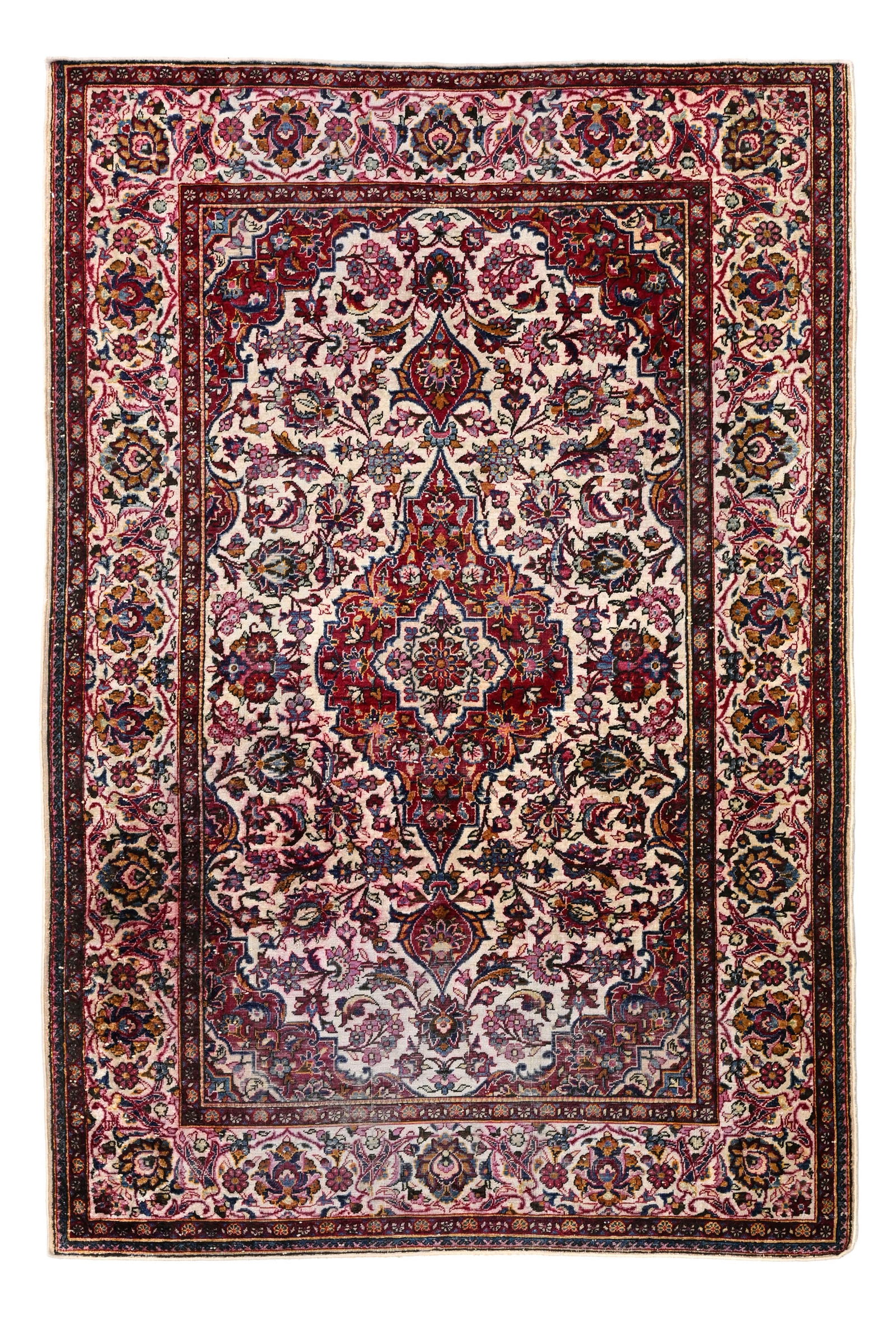 Tapis Kashan en soie, Iran, 1er tiers du XXe s., à médaillon central beige et rouge sur fo (1 of 1)