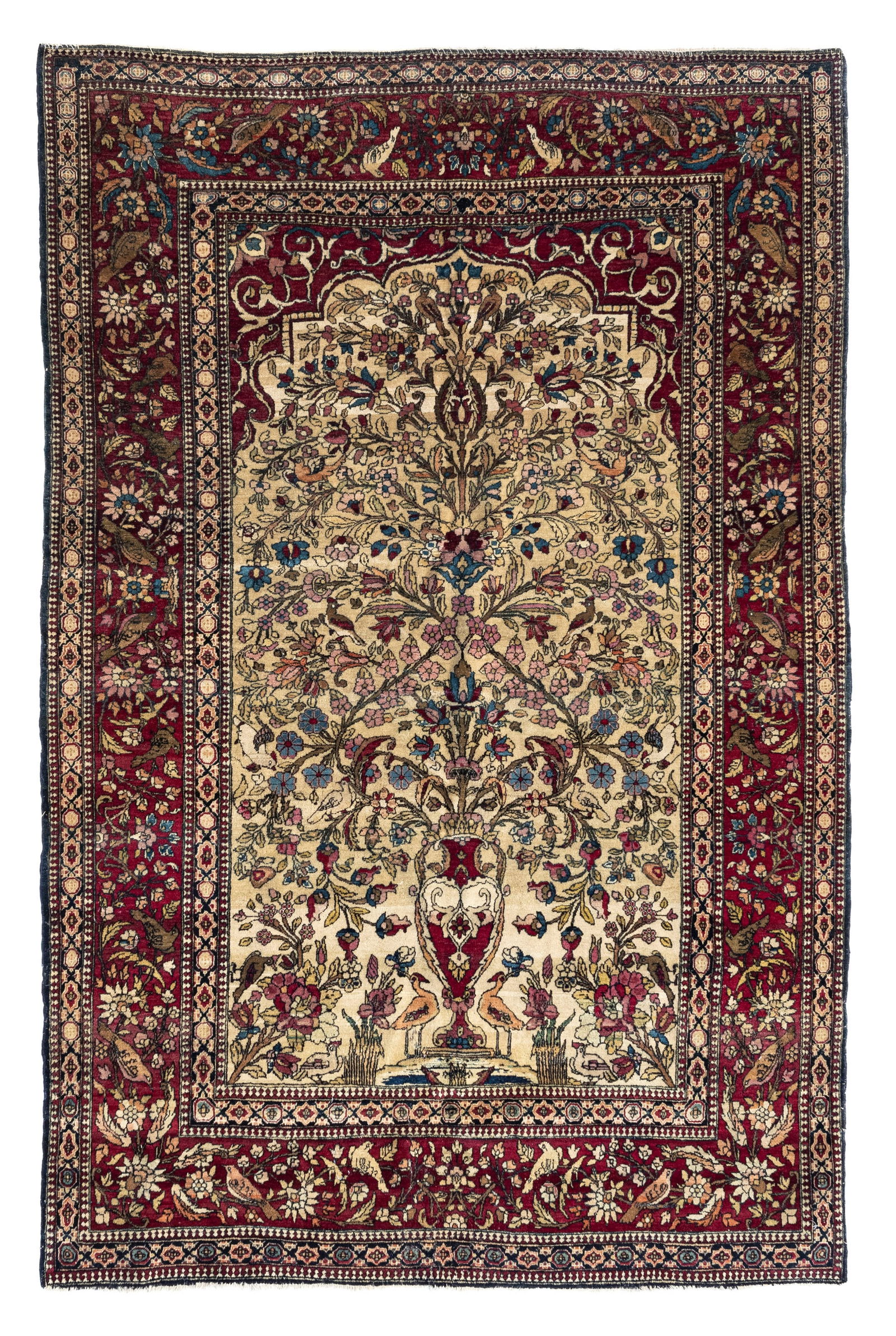 Tapis de prière Teheran, Iran, fin XIXe s., à décor d'un vase fleuri et d'oiseaux per (1 of 1)