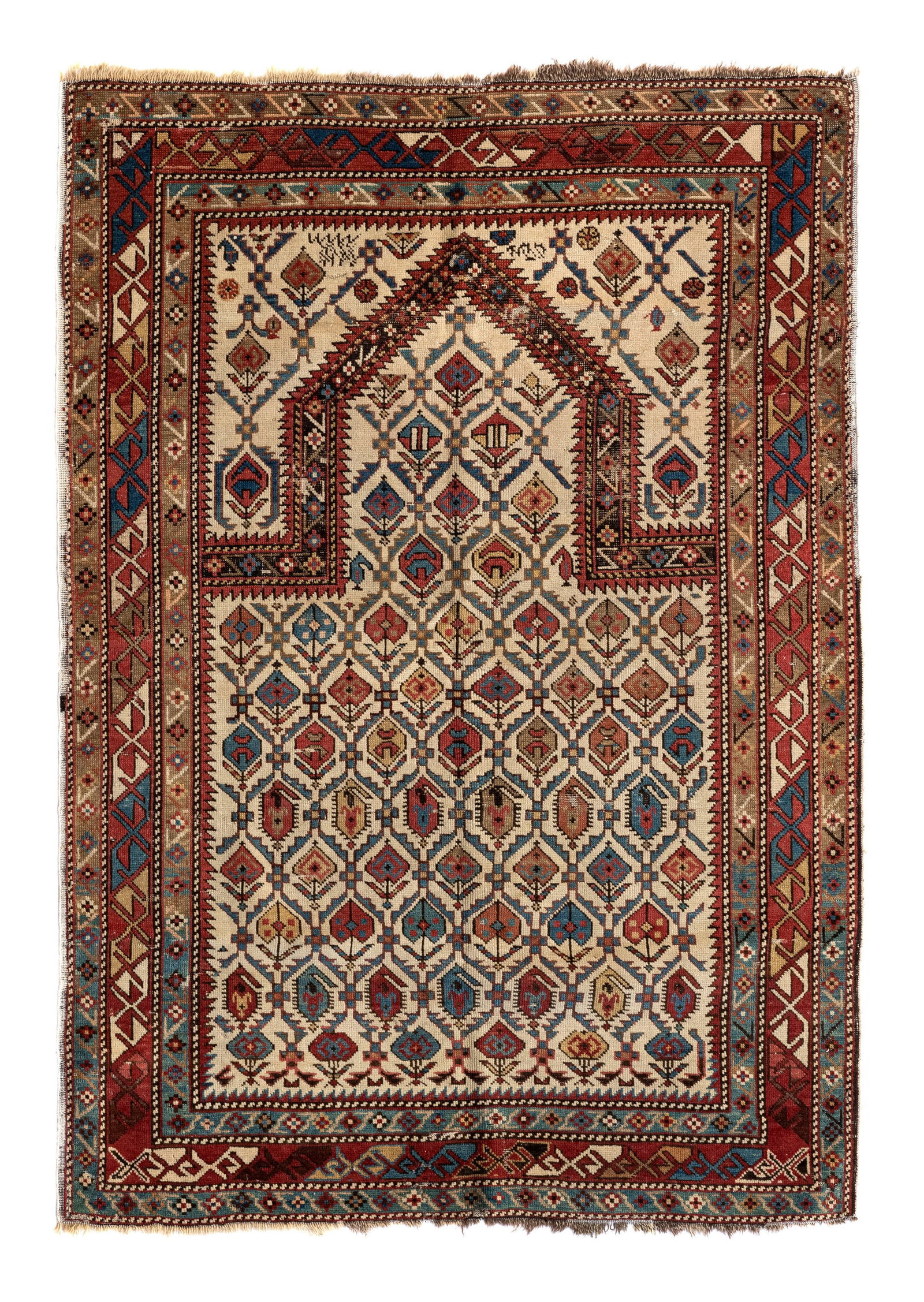 Tapis de prière Shirvan, Caucase, fin XIXe s., à semis de fleurs stylisées polychrome (1 of 1)