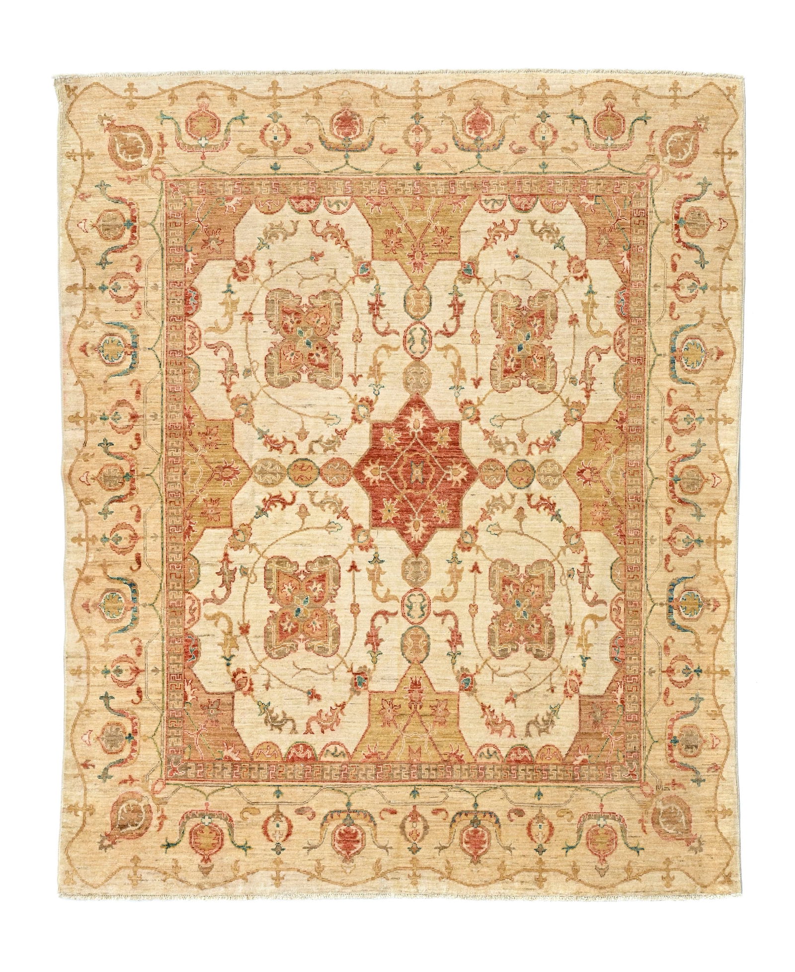 Tapis, Pakistan, début XXIe s., à petit médaillon central rouge sur fond ivoire orn&# (1 of 1)