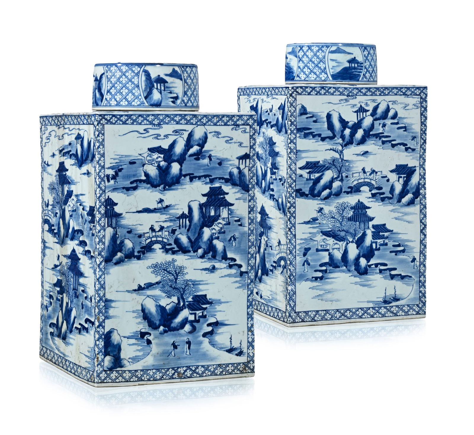 Paire de monumentales boîtes à thé rectangulaires en porcelaine, Chine, dynastie Qing - 2