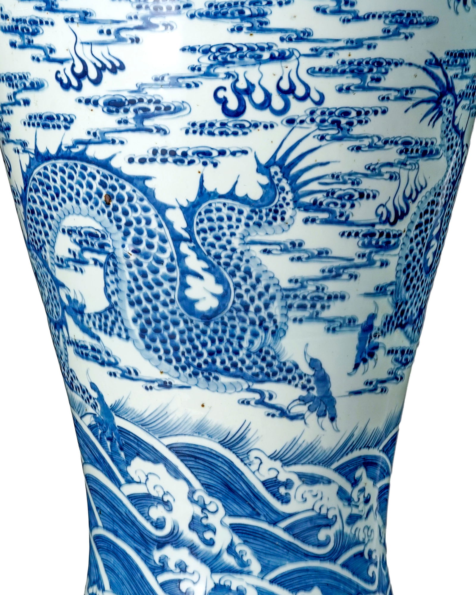 2 grands vases couverts en porcelaine, Chine, XXe s., décor en bleu de dragons chassant la perl - 7