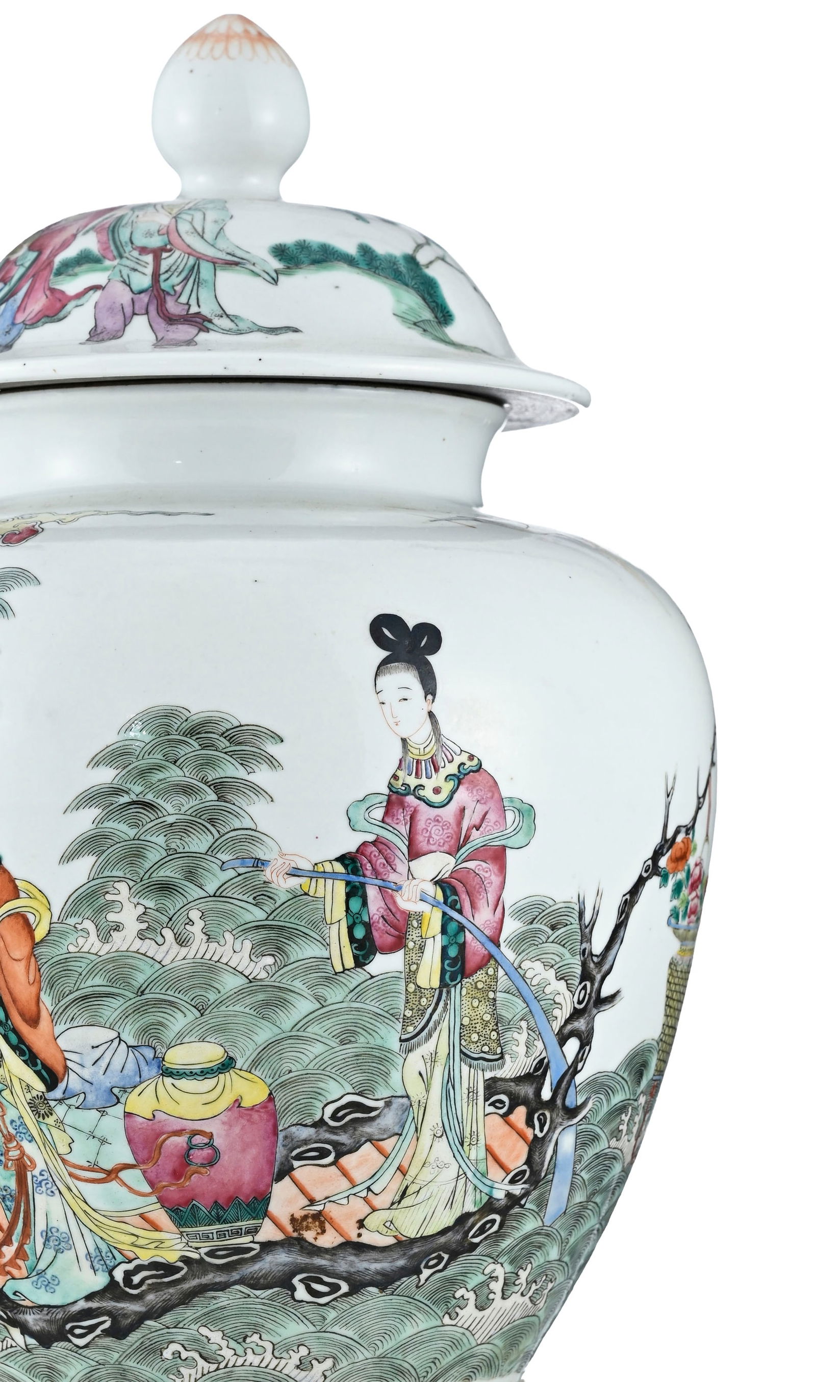 Vase couvert en porcelaine famille rose, Chine, dynastie Qing, avec monture en bronze, décor d' - 3