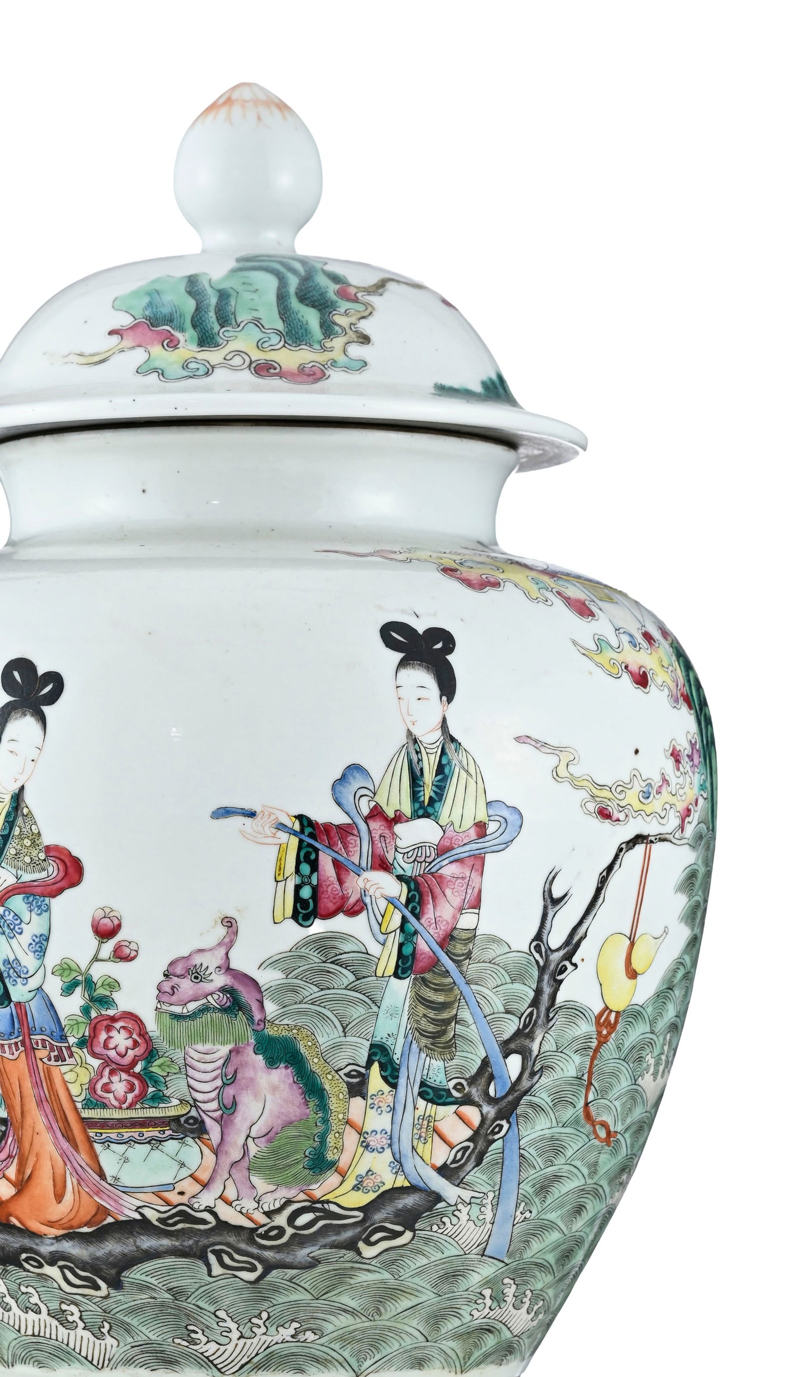 Vase couvert en porcelaine famille rose, Chine, dynastie Qing, avec monture en bronze, décor d' - 4