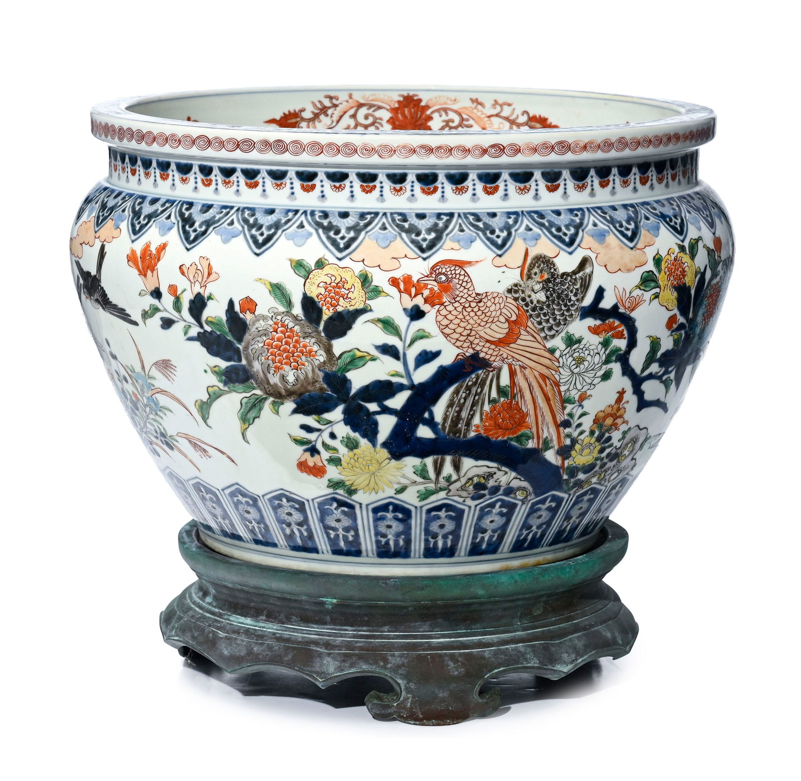 Cache-pot en porcelaine de style Imari, probablement Samson, XXe s., décor d'oiseaux, fruits, f - 2