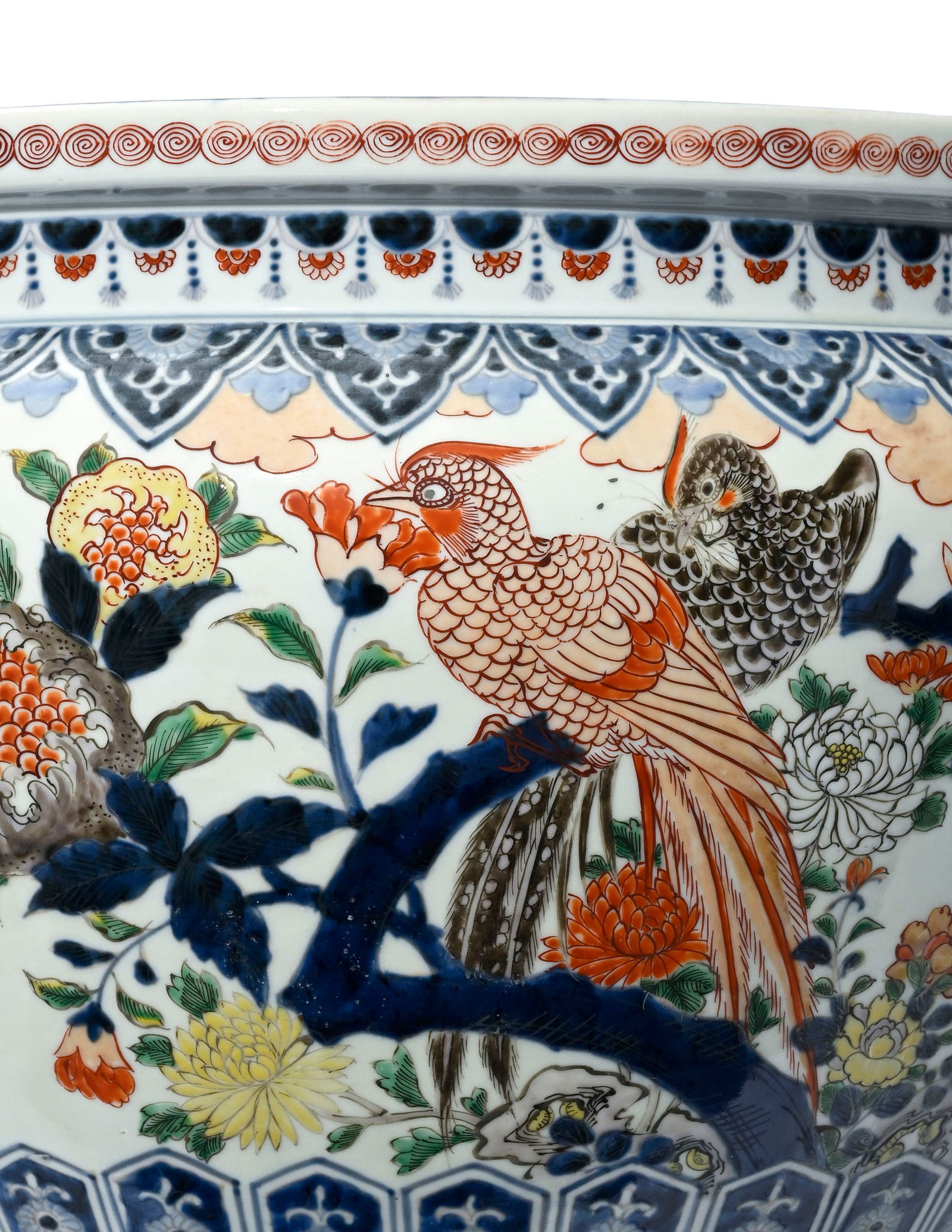 Cache-pot en porcelaine de style Imari, probablement Samson, XXe s., décor d'oiseaux, fruits, f - 4