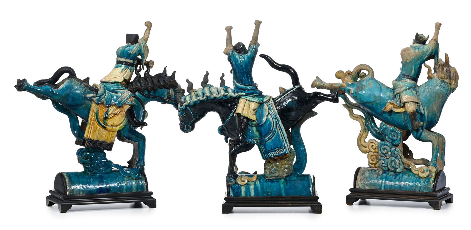 Ensemble de 3 tuiles faîtières en céramique à glaçure Fahua, Chine, dynasti - 2