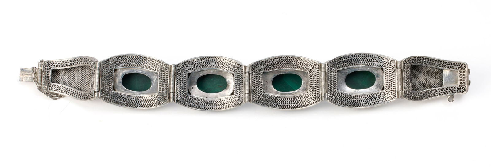2 bracelets en argent filigrané, émail et malachite, Chine, moderne, décor de rinceau - 3