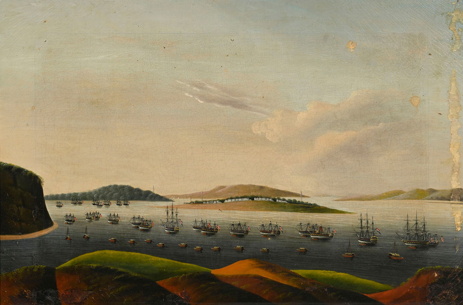 Ecole chinoise, vue de Whampoa avec diverses embarcations, huile sur toile, XIXe s., 57,5x87,5 cm (p - 2