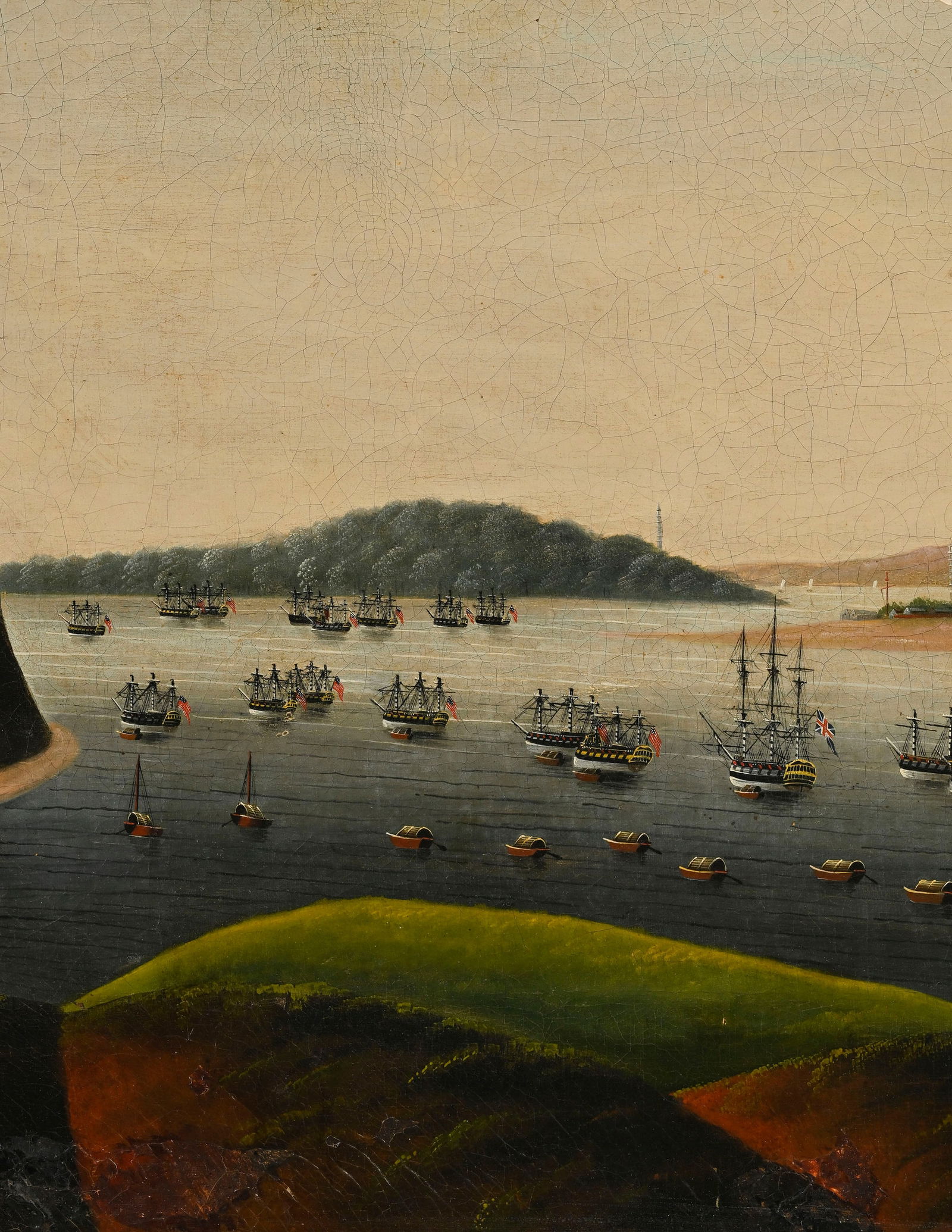 Ecole chinoise, vue de Whampoa avec diverses embarcations, huile sur toile, XIXe s., 57,5x87,5 cm (p - 3