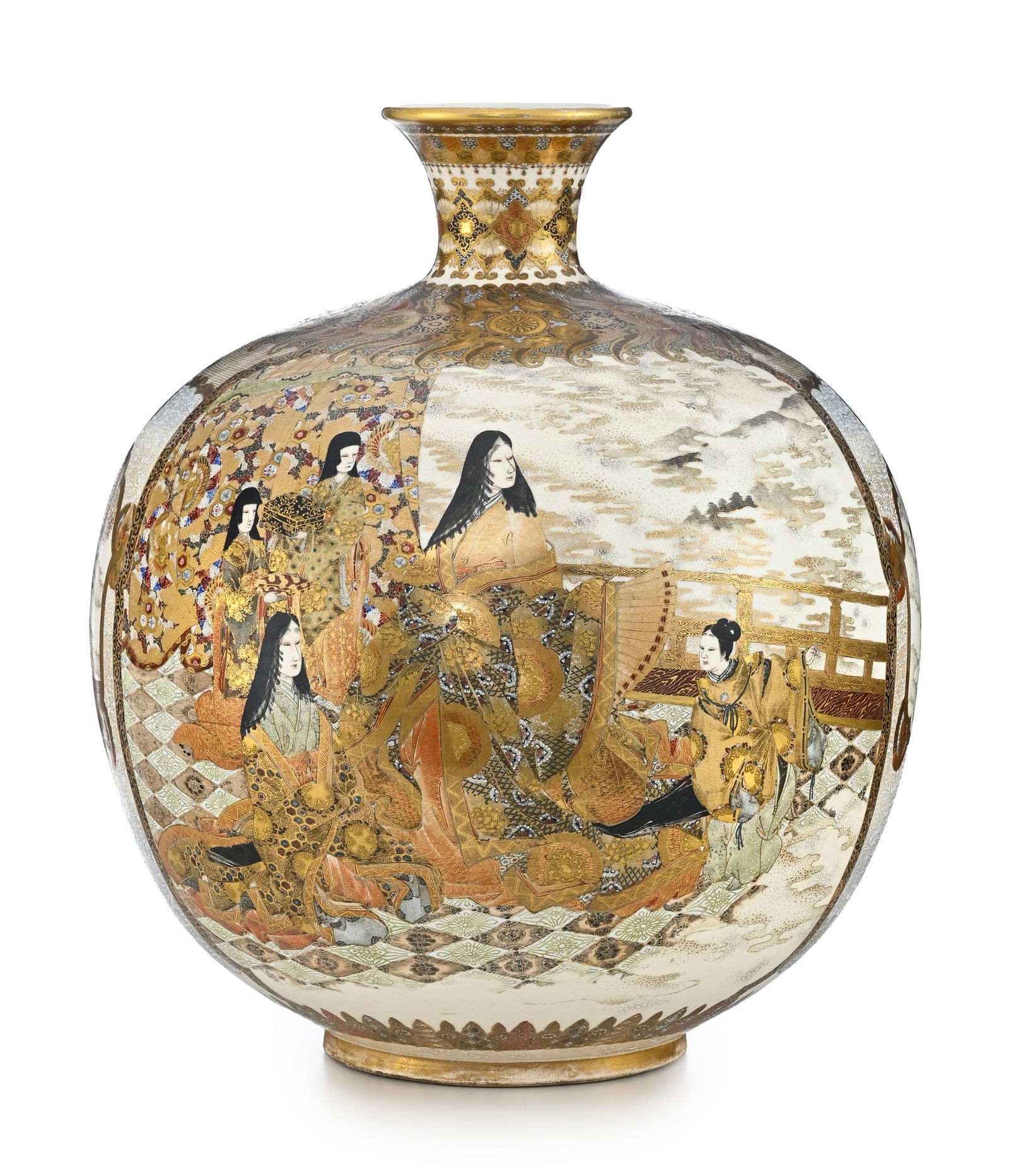 Grand vase globulaire en grès de Satsuma, Japon, époque Meiji, décor de personnages e - 2