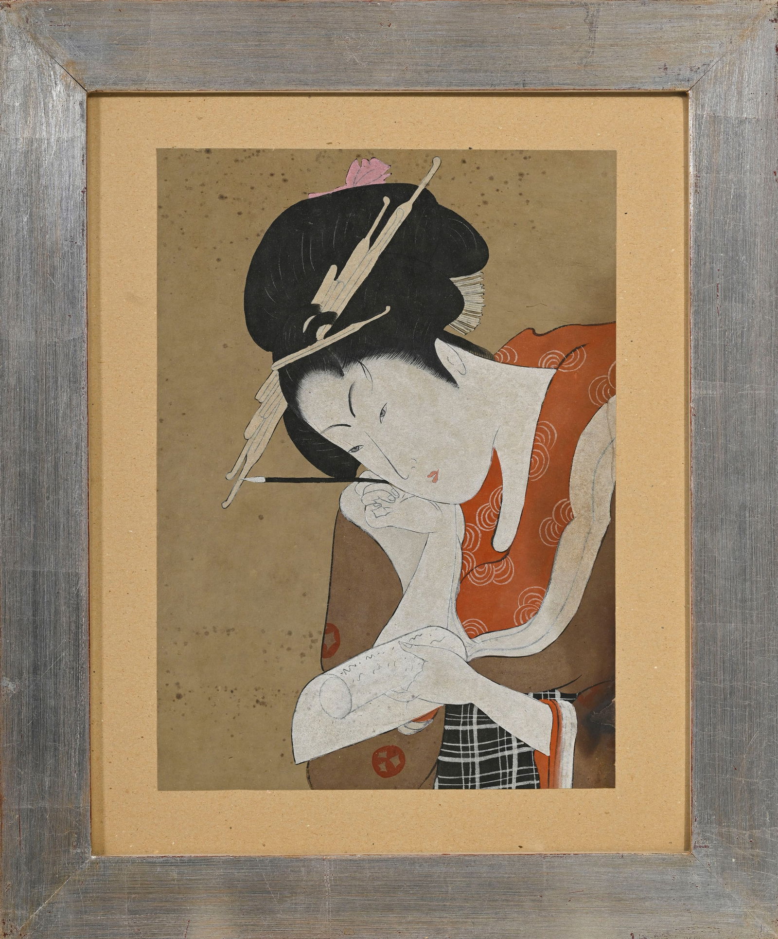 Kitagawa Utamaro (ca 1753-1806), d'après, Bijin, peinture sur papier, Japon, probablement XXe s (1 of 3)