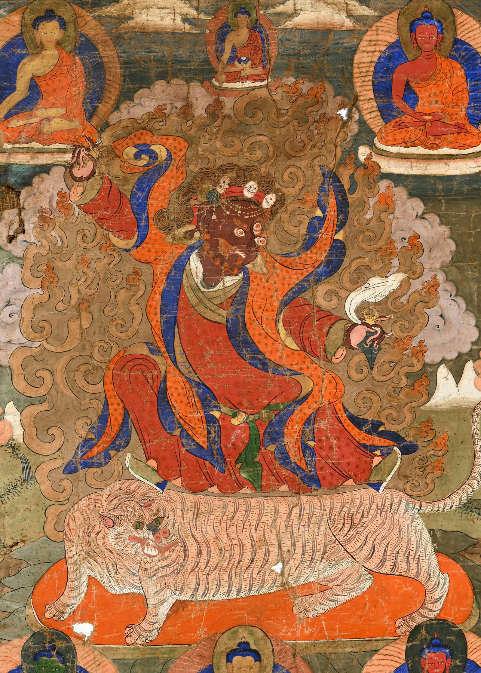 Thangka de Dorje Drolo, Tibet, XVIII-XIXe s., la divinité courroucée debout sur un tigre,  - 2