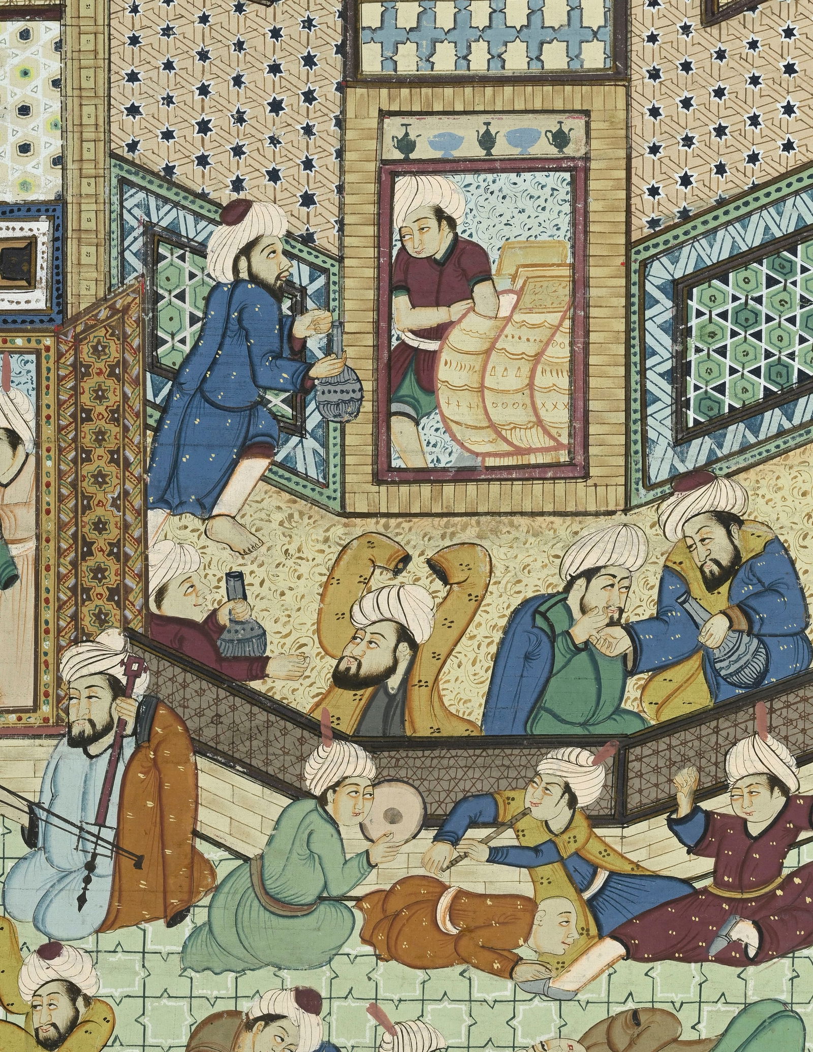 Scène de taverne illustrant probablement un poème du Diwân de Hafez, peinture sur toi - 3