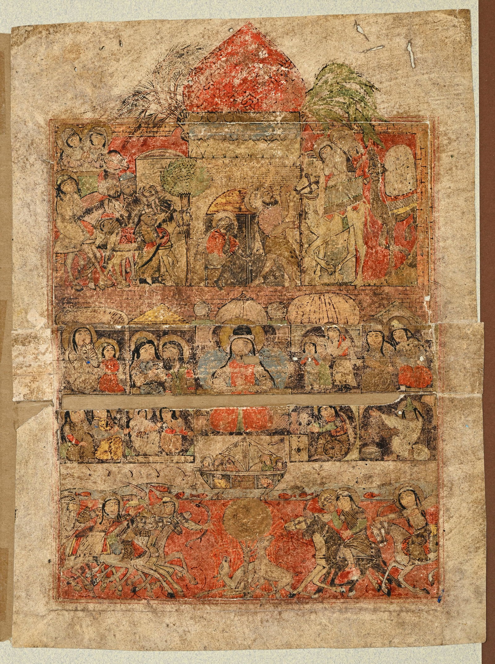 Frontispice d'une copie tardive d'un manuscrit du Kitâb al-Diryâq (Traité de la Th: Frontispice d'une copie tardive d'un manuscrit du Kitâb al-Diryâq (Traité de la Thériaque) du Pseudo-Galien, probablement très largement restauré au XIXe s., 41x30,5 cm 