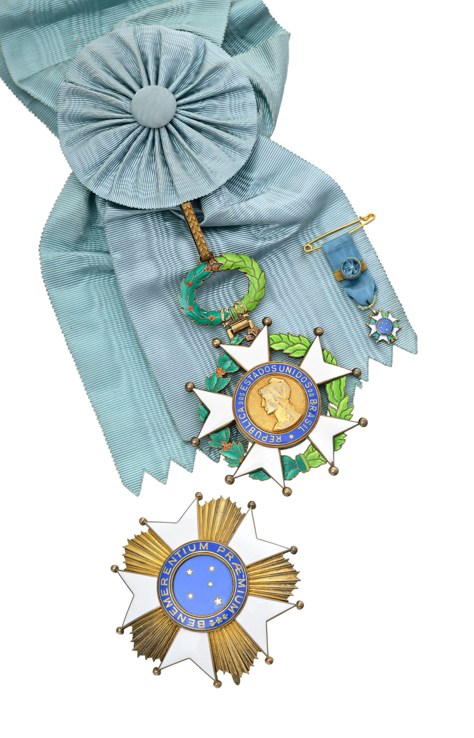 Brésil, Ordre de la Croix du Sud, rétabli en 1932, ensemble de Grand-Croix, plaque, é: Brésil, Ordre de la Croix du Sud, rétabli en 1932, ensemble de Grand-Croix, plaque, étoile et miniature en vermeil et émail. Plaque marquée de la maison Lemaître à