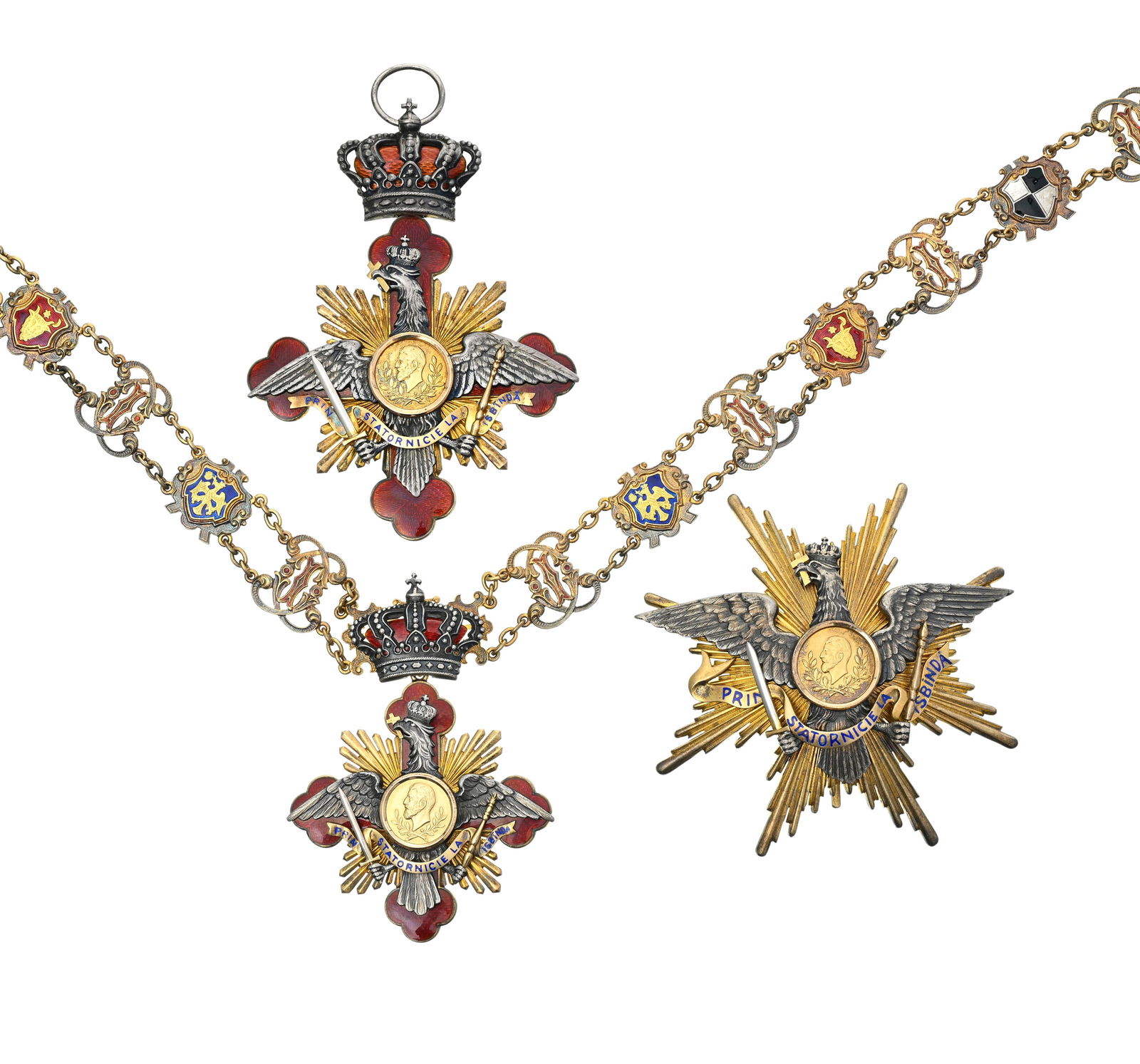 Royaume de Roumanie, Ordre de Carol Ier, institué en 1906, ensemble de Chevalier du Collier, co - 3