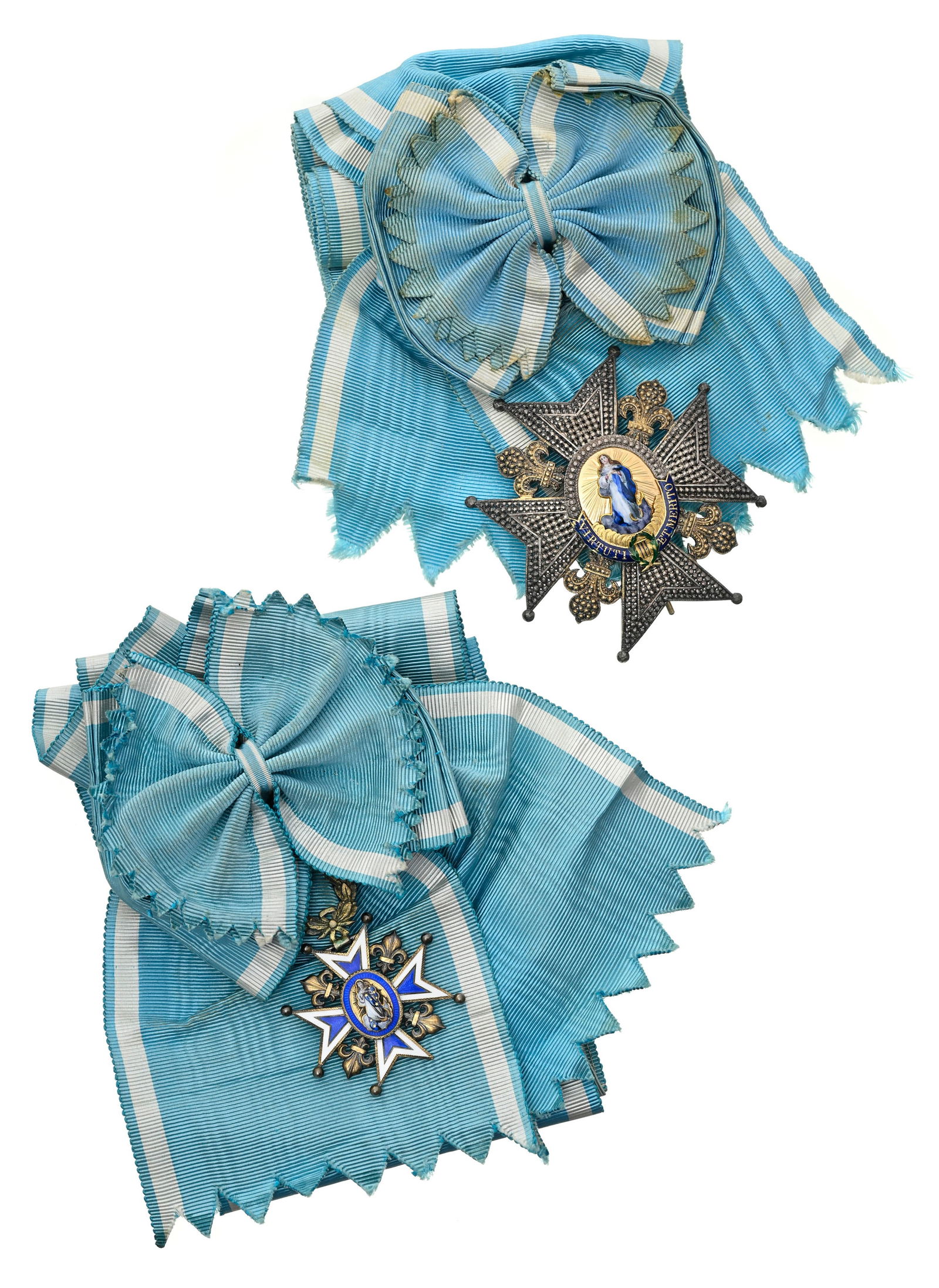 Royaume d'Espagne, Ordre de Charles III, fondé en 1771, ensemble de Grand-Croix du collier (1&#: Royaume d'Espagne, Ordre de Charles III, fondé en 1771, ensemble de Grand-Croix du collier (1ère classe), comprenant le bijou et la plaque en vermeil et émail, diam. bijou : 4,8 cm,