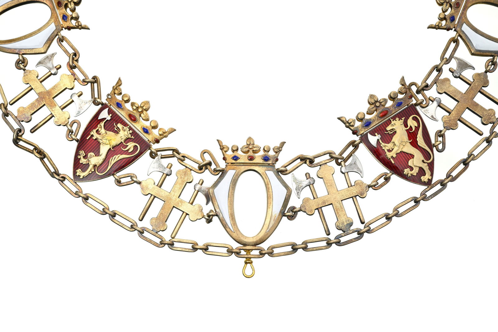 Royaume de Norvège, Ordre de Saint-Olaf, fondé en 1847, collier de l'ordre en vermeil, arg - 2