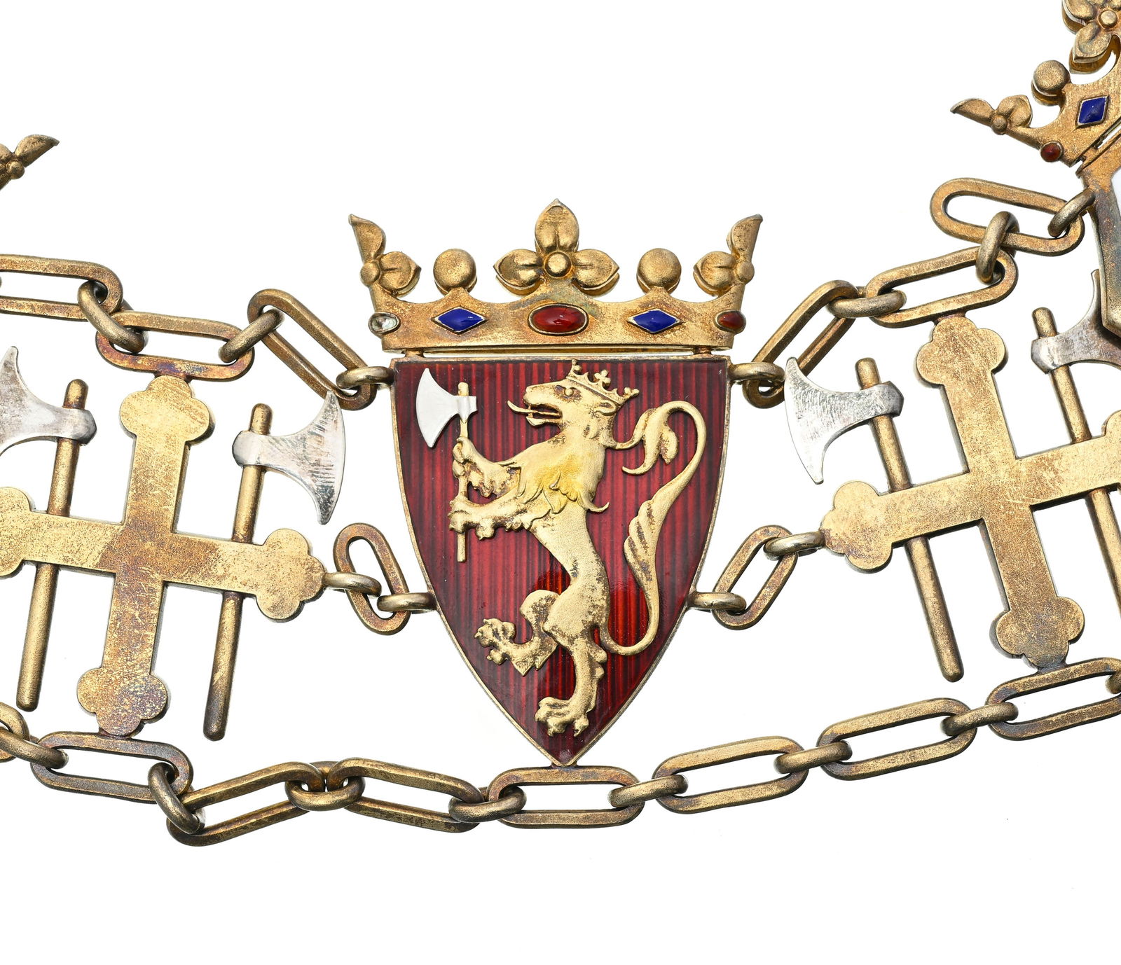 Royaume de Norvège, Ordre de Saint-Olaf, fondé en 1847, collier de l'ordre en vermeil, arg - 3