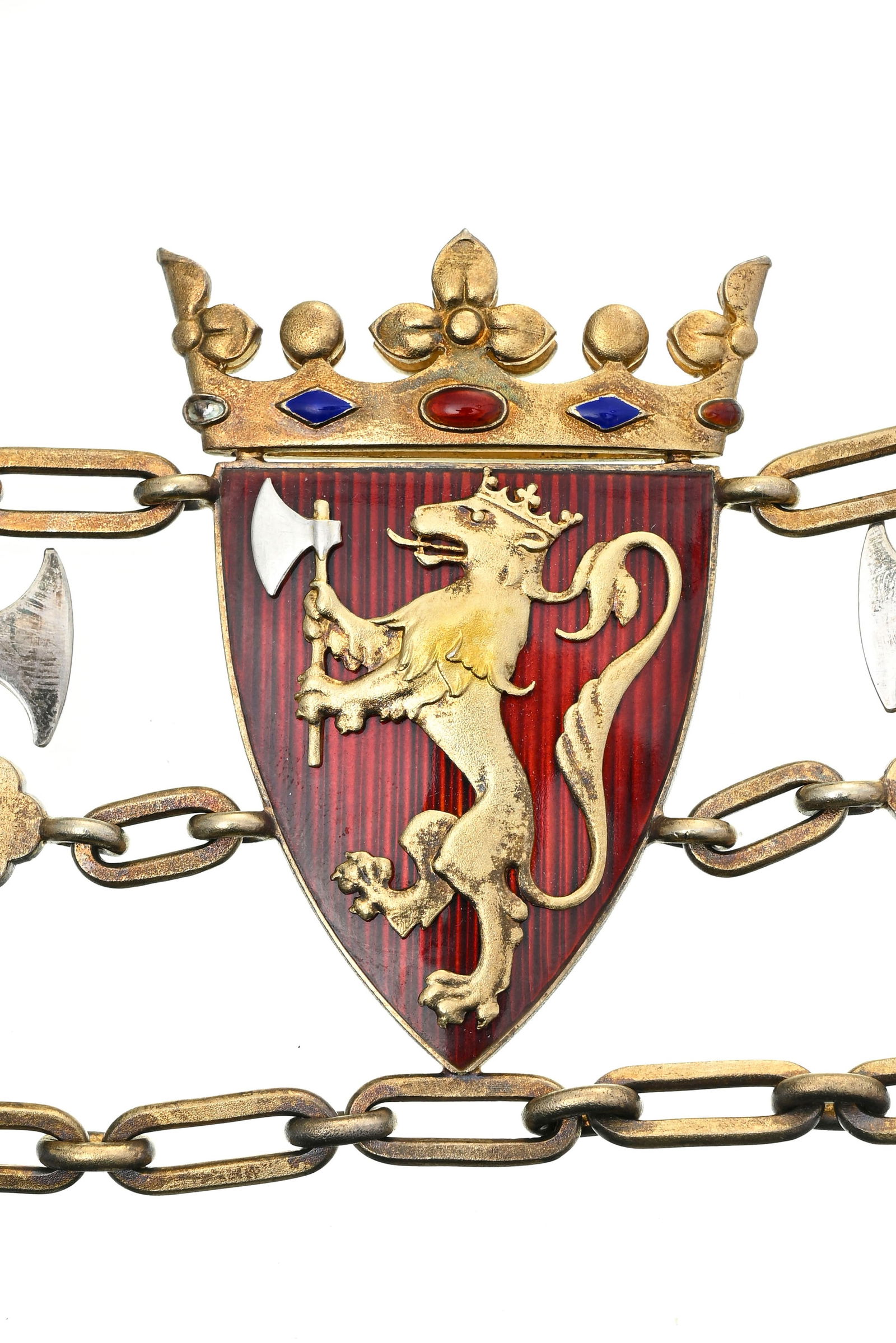 Royaume de Norvège, Ordre de Saint-Olaf, fondé en 1847, collier de l'ordre en vermeil, arg - 4