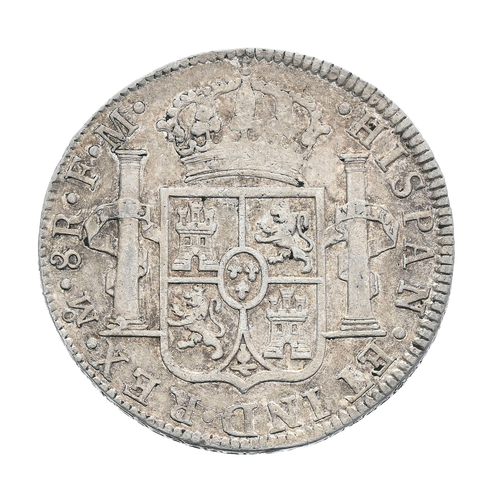 Royaume d'Espagne - Mexique, Charles IV (1788-1808), 8 reales 1791 en argent, Mexico, tranche à (1 of 2)